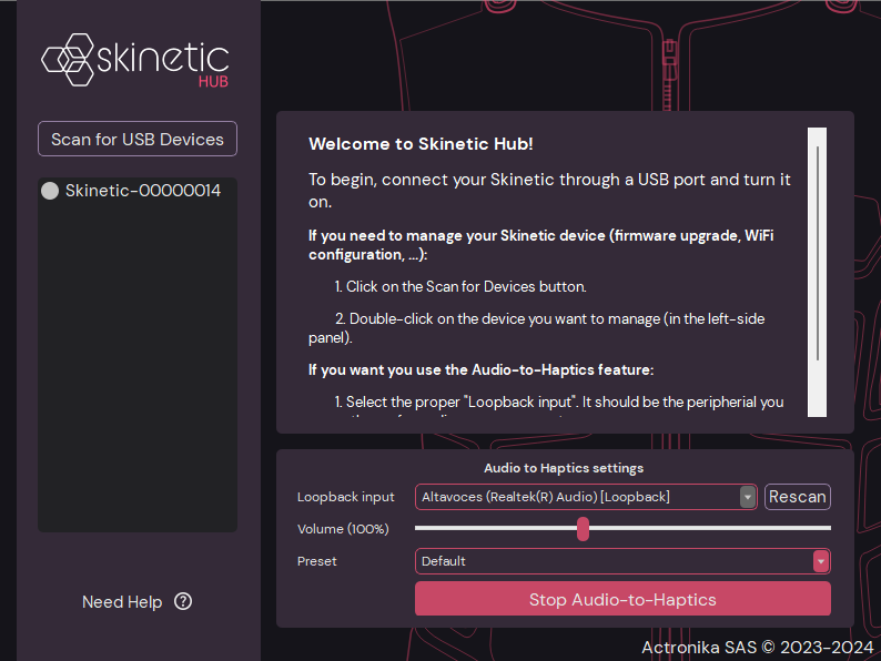 Skinetic Hub Main Screen