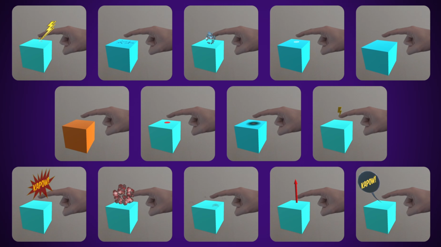 Depiction of the different visual effects for representing contacts in mixed reality