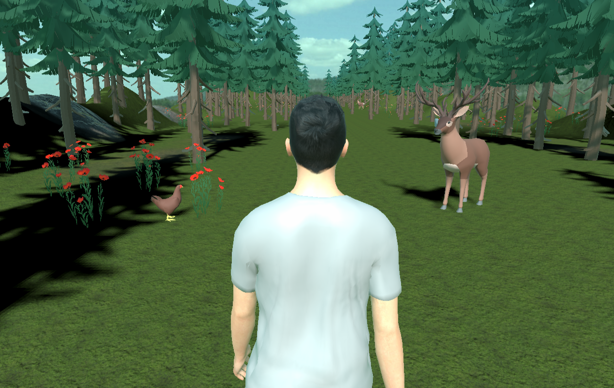 Kerflow simulation showcasing an avatar walking in a virtual forest