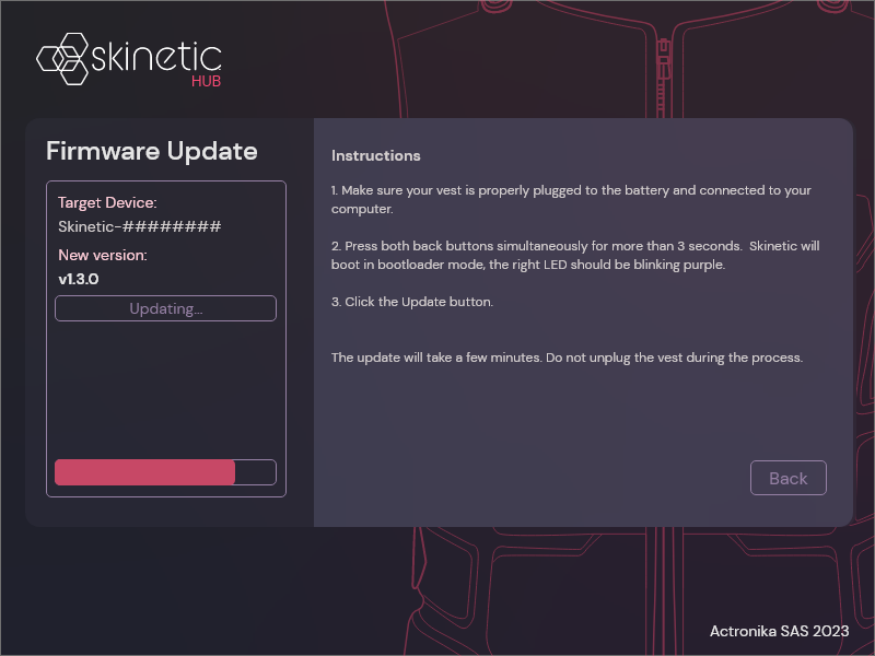 Skinetic Hub Device Update Screen