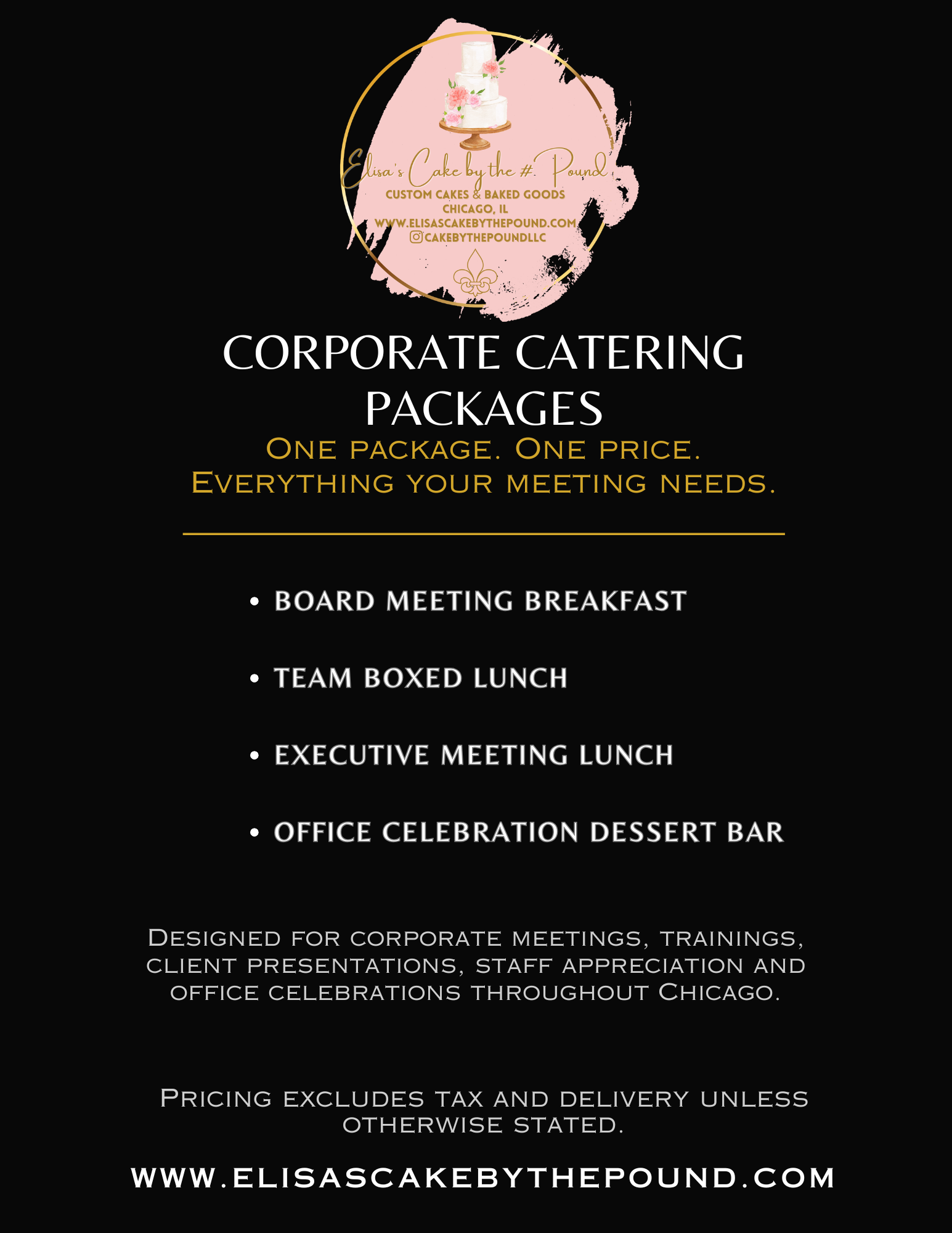 corporate catering Chicago, office catering Chicago, breakfast catering Chicago, boxed lunch catering Chicago, dessert catering Chicago, holiday catering Chicago
