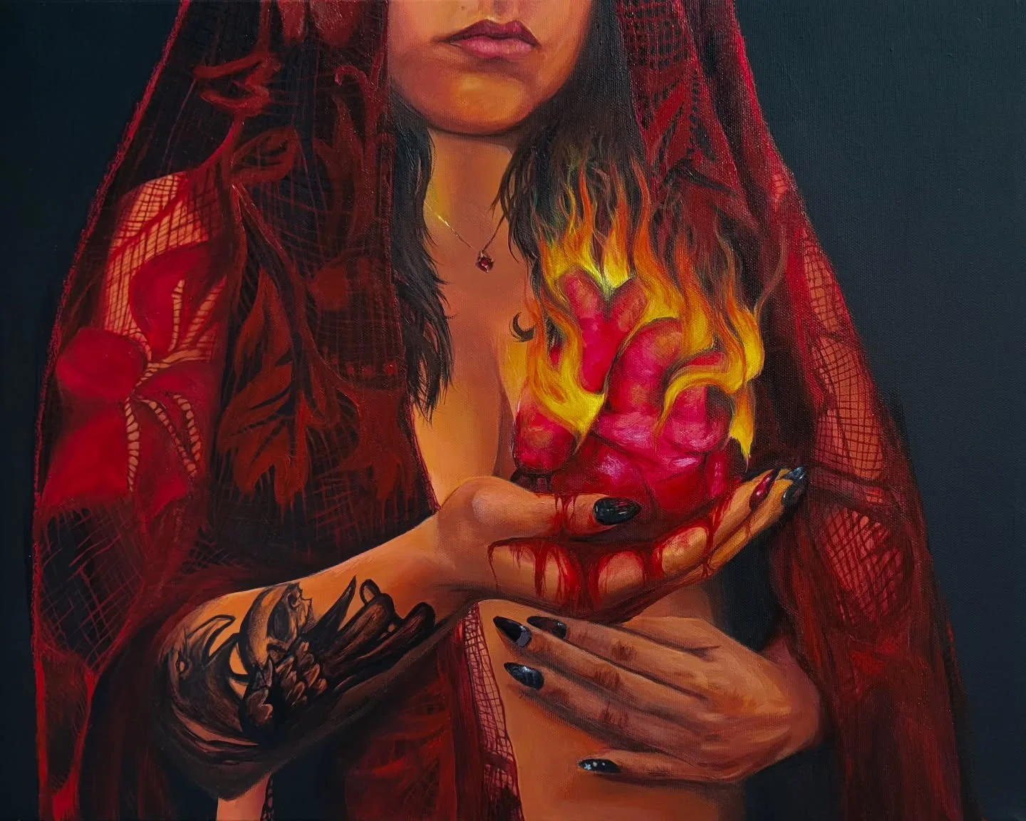 My submission for El Sagrado Coraz&oacute;n @hellafresno
.
I'm glad I was invited to be a part of this show since it really lit my ass to finally paint again (besides commissions). These past few months have been a mess to put it lightly and with tha