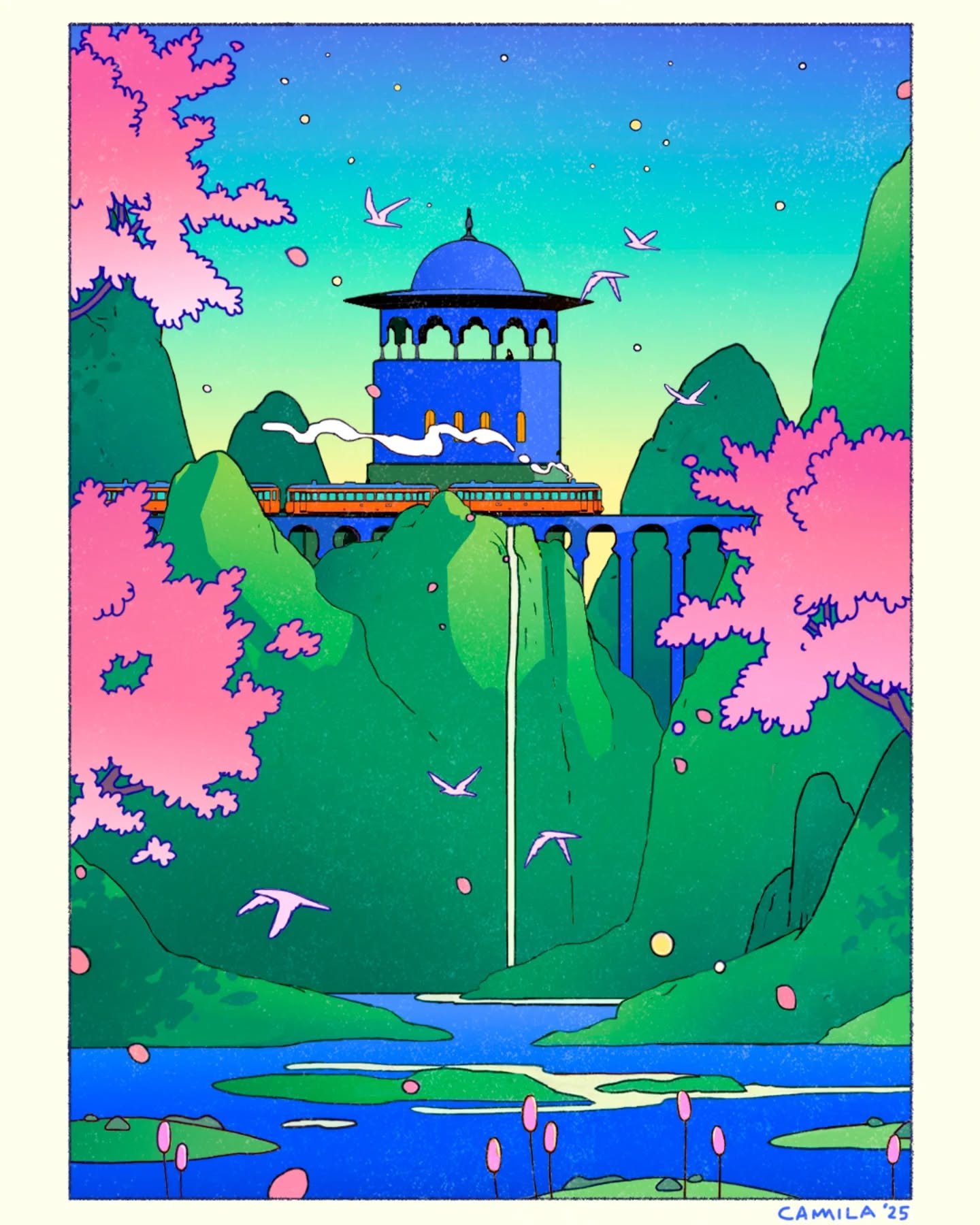 &quot;Majorelle&quot;, the 6th piece of my In Between series, inspired by Marrakesh, Sri Lanka, and Japan, shaped by fragments of travels and daydreams 💙

Hope you're enjoying this series as much as I'm enjoying creating it ✨ 
-
-
#IllustrationArt #