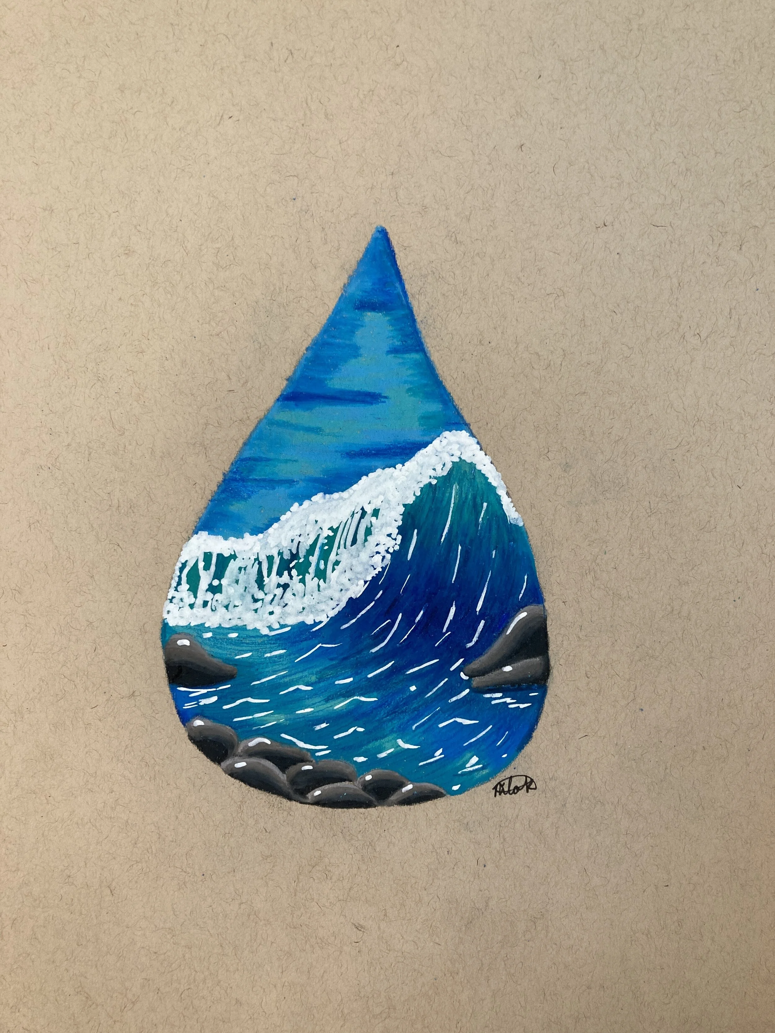 Ocean scene in a rain drop