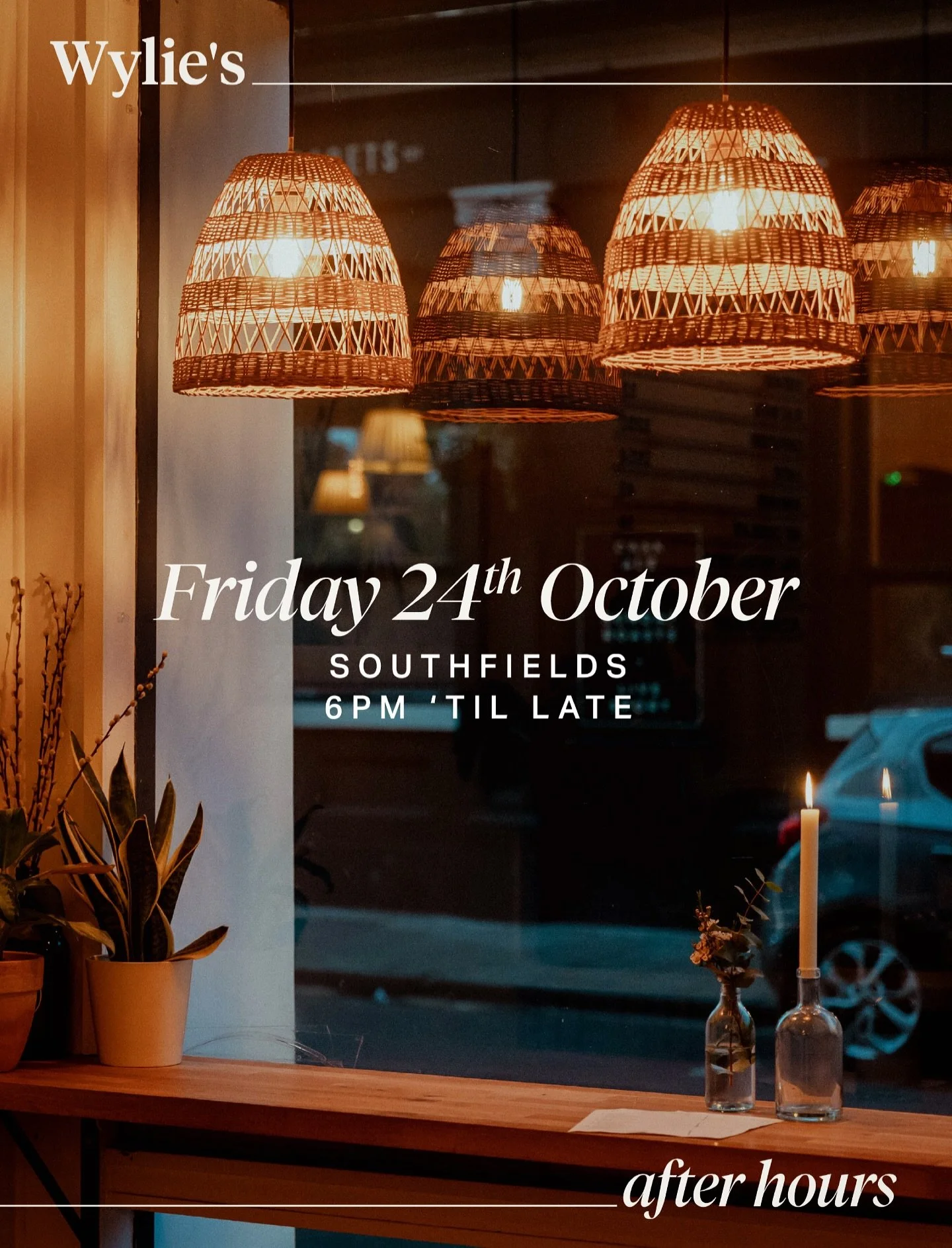 Wylie&rsquo;s After Hours &ndash; Friday 24th October

Wine, espresso martinis &amp; small plates &mdash; plus the cocktails and beers you already know and love.

No bookings. Walk-ins only.
We hope to see you there 🍷👌

#wyliesafterhours #southfiel