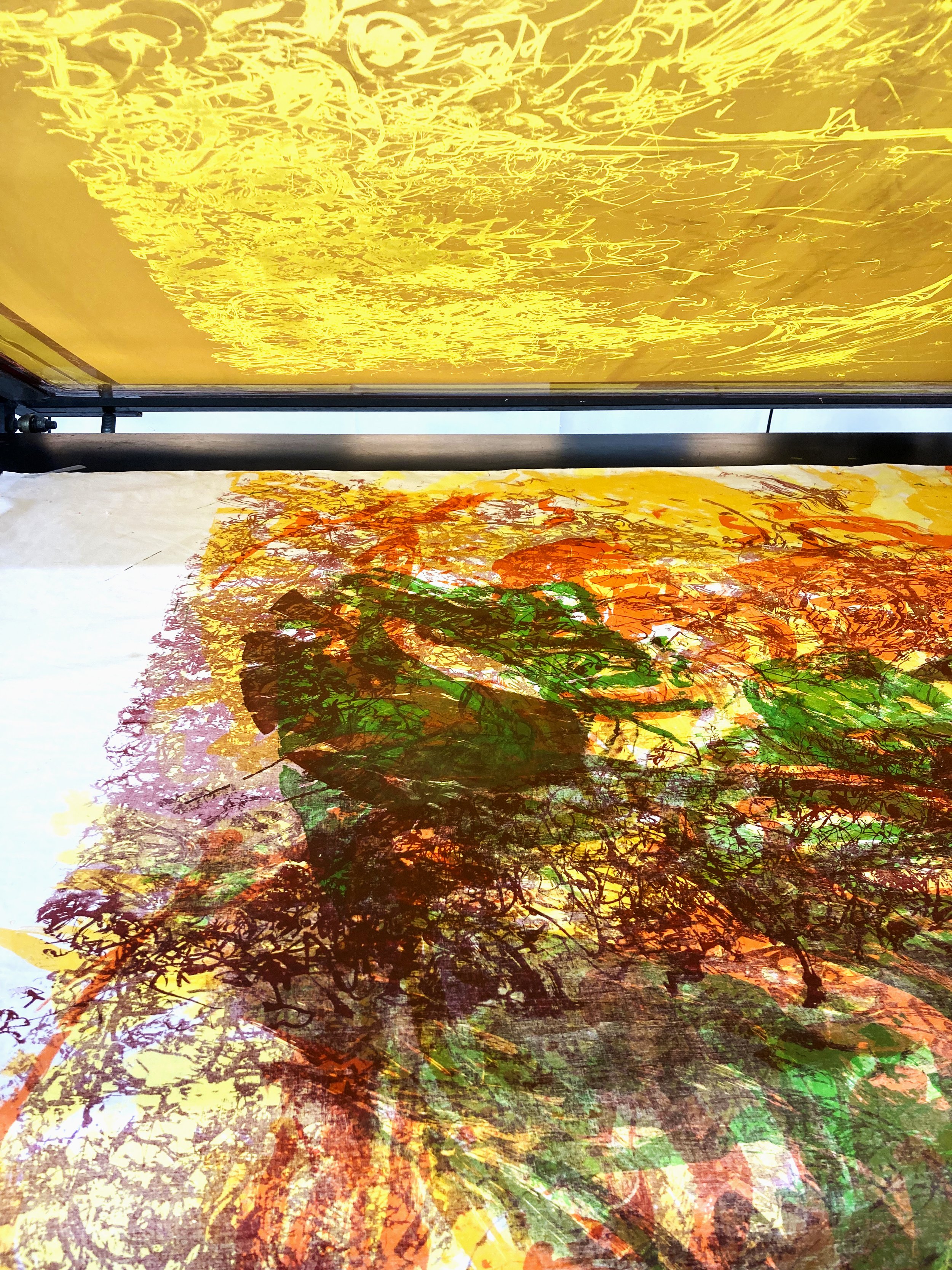 Multiple overlapping screens used in the printing of 2024 Screen print on polycotton, 3000 x 150 cm