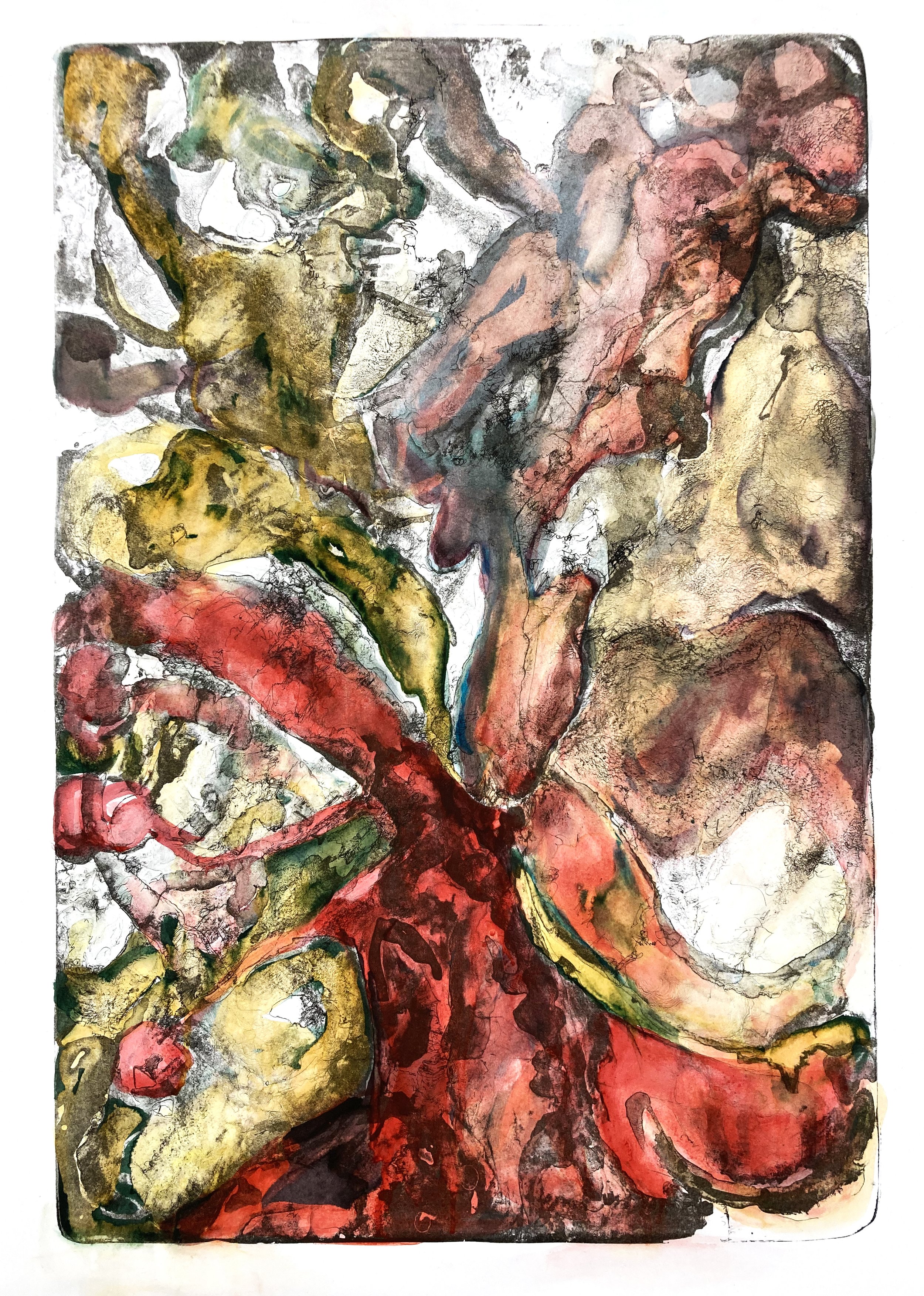 Untitled, Panel 3 of Tetraptych, 2023, Stone Lithograph with gouache on Madrid Litho paper, 100 x 70cm