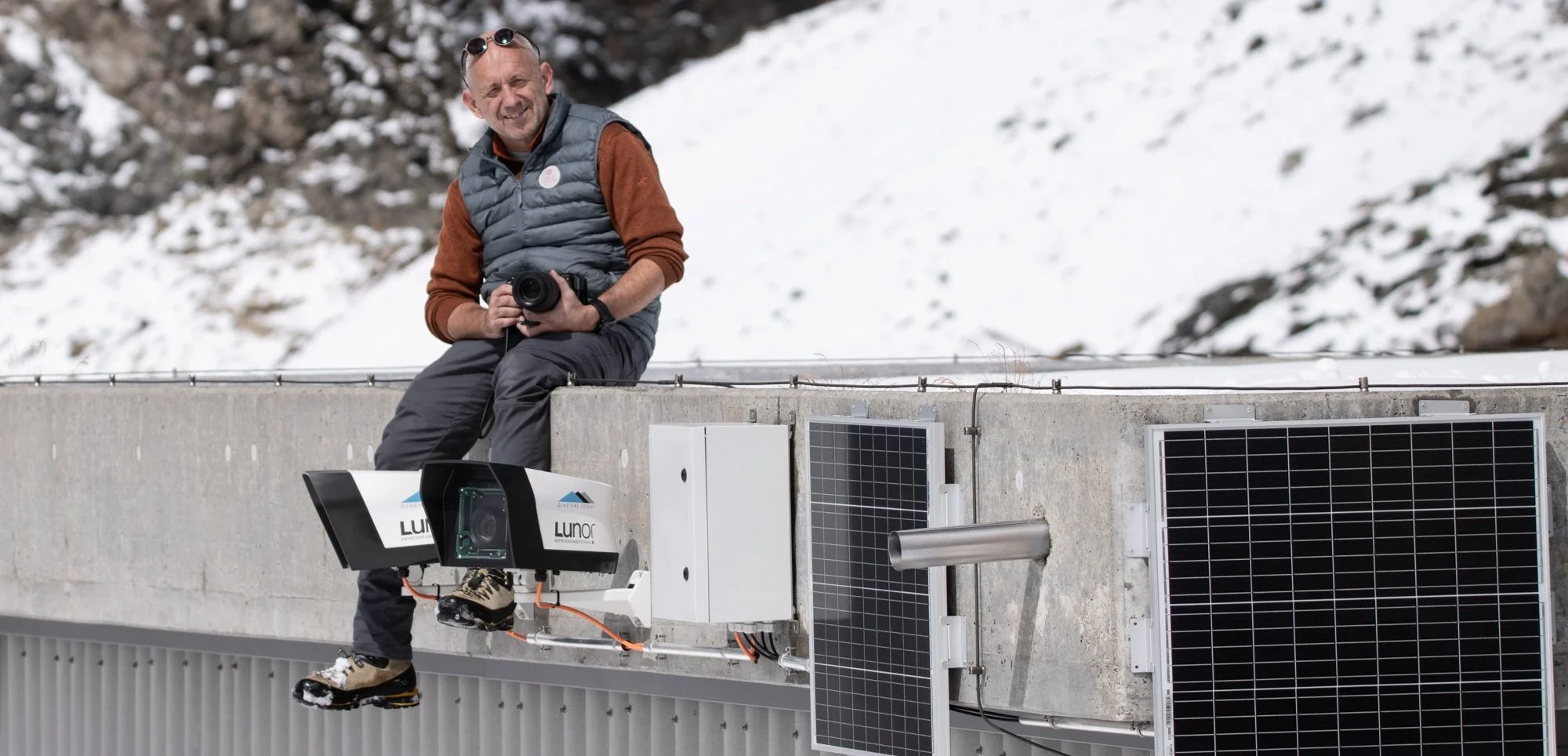 Jürg Kaufmann photographs glaciers in Engadin, Swiss Alps