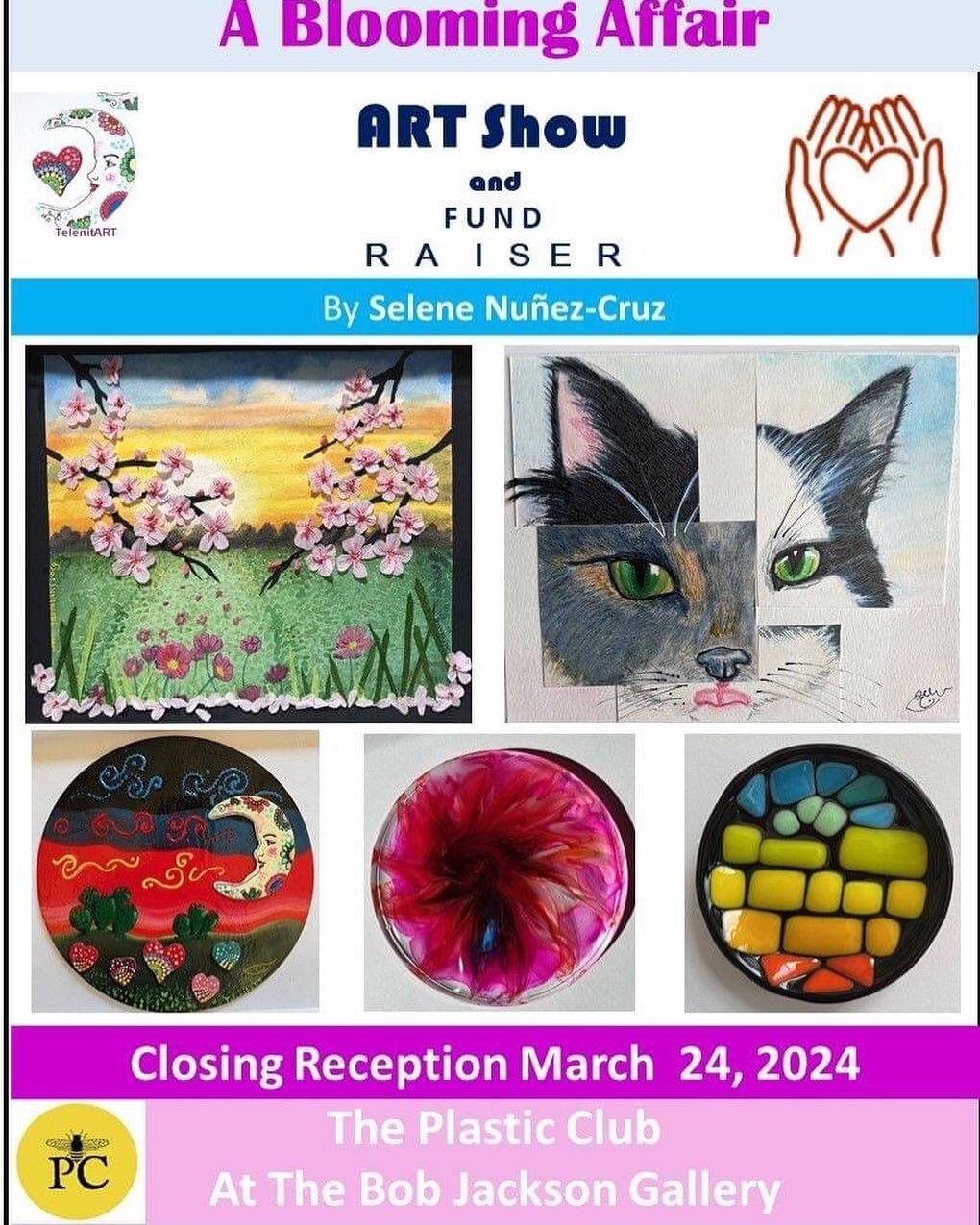 Join us for a very special closing reception for A BLOOMING AFFAIR, the March 2024 exhibit by Selene Nu&ntilde;ez-Cruz (@telenitart ) in the Bob Jackson Gallery this Sunday, 3/24, from 2-5 PM.

Sales from this show support fundraising efforts for the