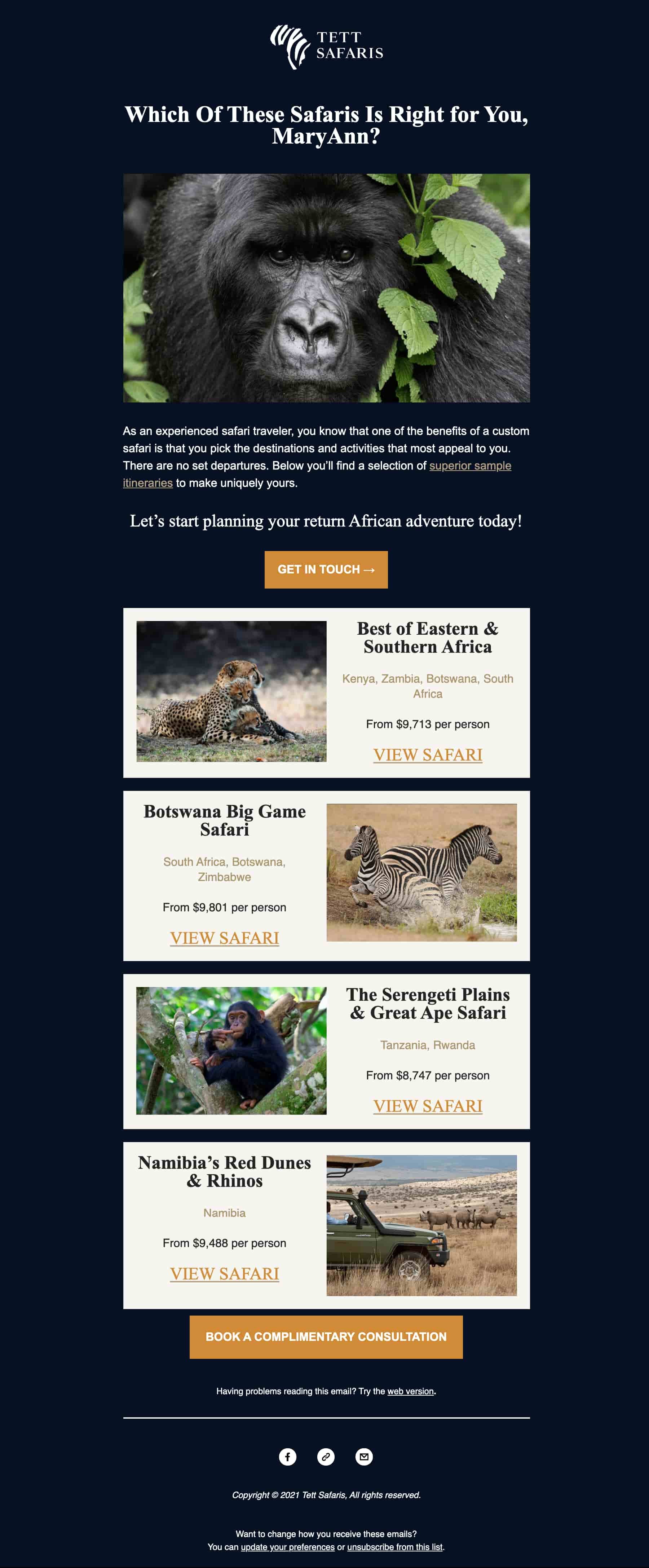 Personalized email, b2c example