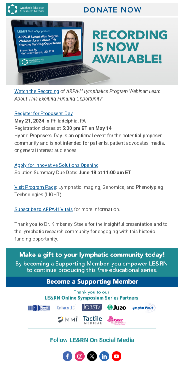 LE&RN webinar recording email, segmented nonprofit email marketing example