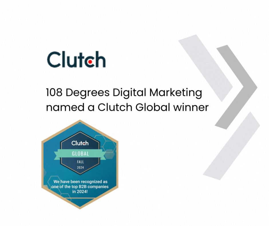 Clutch award badge — 108 Degrees named Top Email Marketing, PPC and Social Media Company 2023