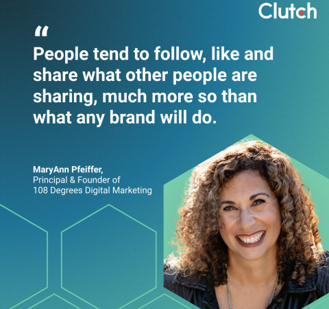 Clutch logo — MaryAnn Pfeiffer of 108 Degrees Digital Marketing featured