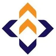 A geometric logo with orange and navy blue arrow shapes arranged symmetrically.
