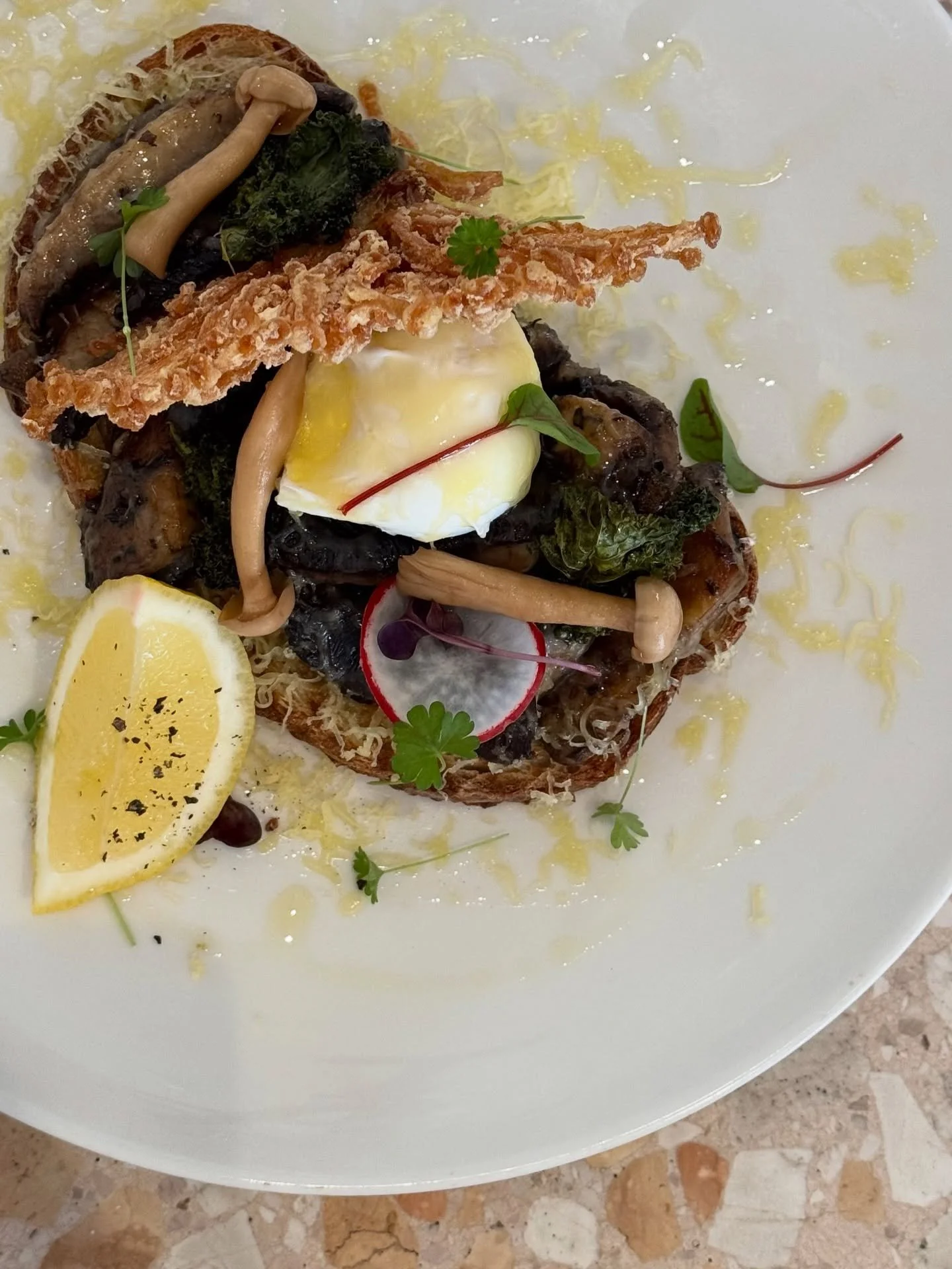 Just like Zoe Kravitz, we too have our own mushrooms. 

Manly Mushrooms that is 🍄&zwj;🟫

Saut&eacute;ed field mushrooms with pickled shimeji, crispy enoki, kale, poached egg, sourdough toast and cheddar cheese.

Available for breakfast each day unt