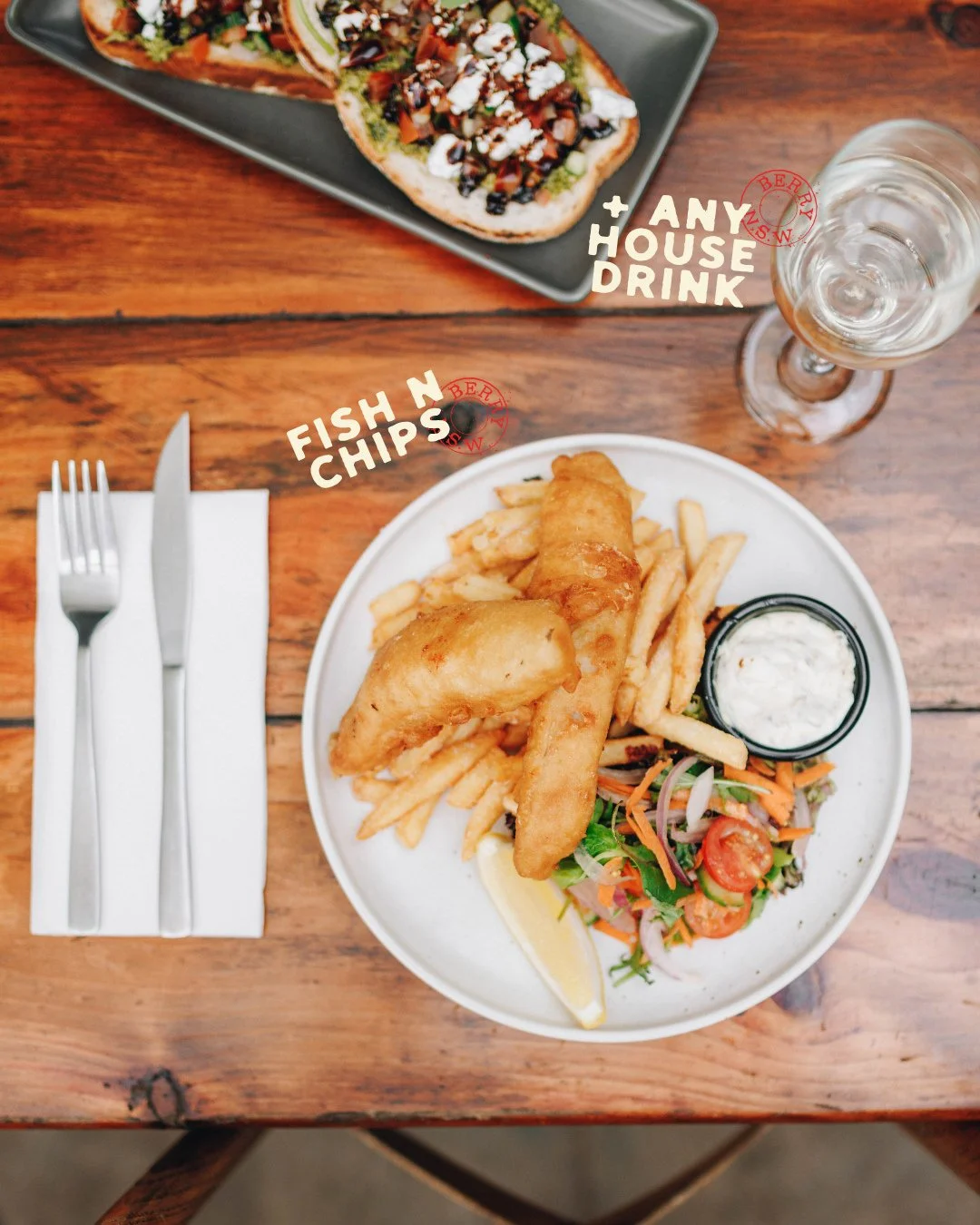 Golden, crispy, salty &amp; fresh 🤌 Our Fish &amp; Chips + any house drink is locked in every Thursday for just $25 (lunch and dinner) 🍻