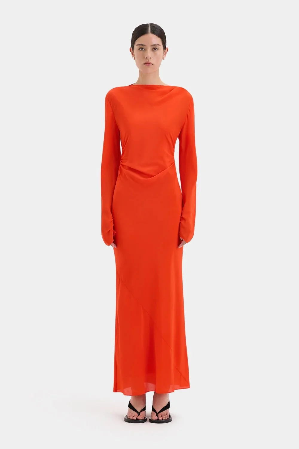S111-SIR225-1067_FRESCA_GATHERED_MIDI_DRESS_ORANGE-24938-Sir_The_Label-D2-0818.jpeg