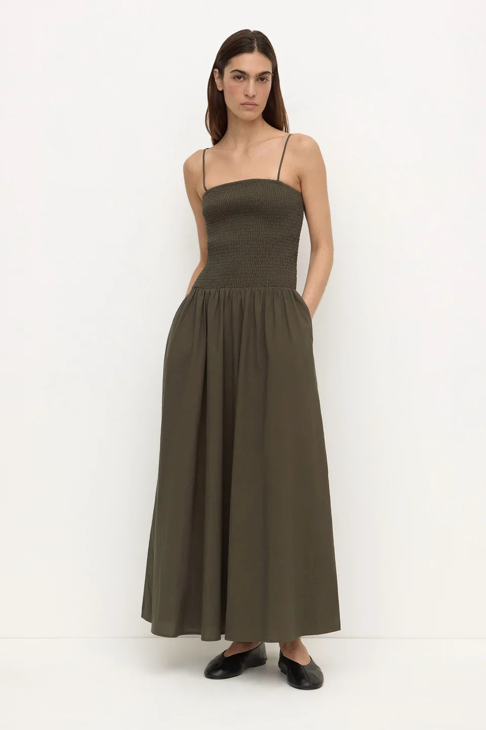 Connie_Cotton_Shirred_Dress_Dark_Military_0365_960x.webp