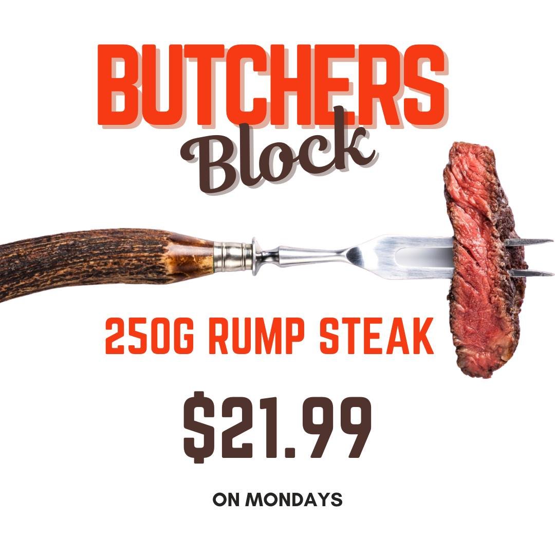 🚨🥩 $21.99 RUMP STEAK 🥩🚨

Every Monday, join us at Central Lane for our Butchers Block event. 

We cook up the best cuts from @port_city_meats for a hot price. 🔥

DINNER SPECIAL (5:30pm &ndash; 8:30pm)
250g Rump aged 100 days, served with a warm 