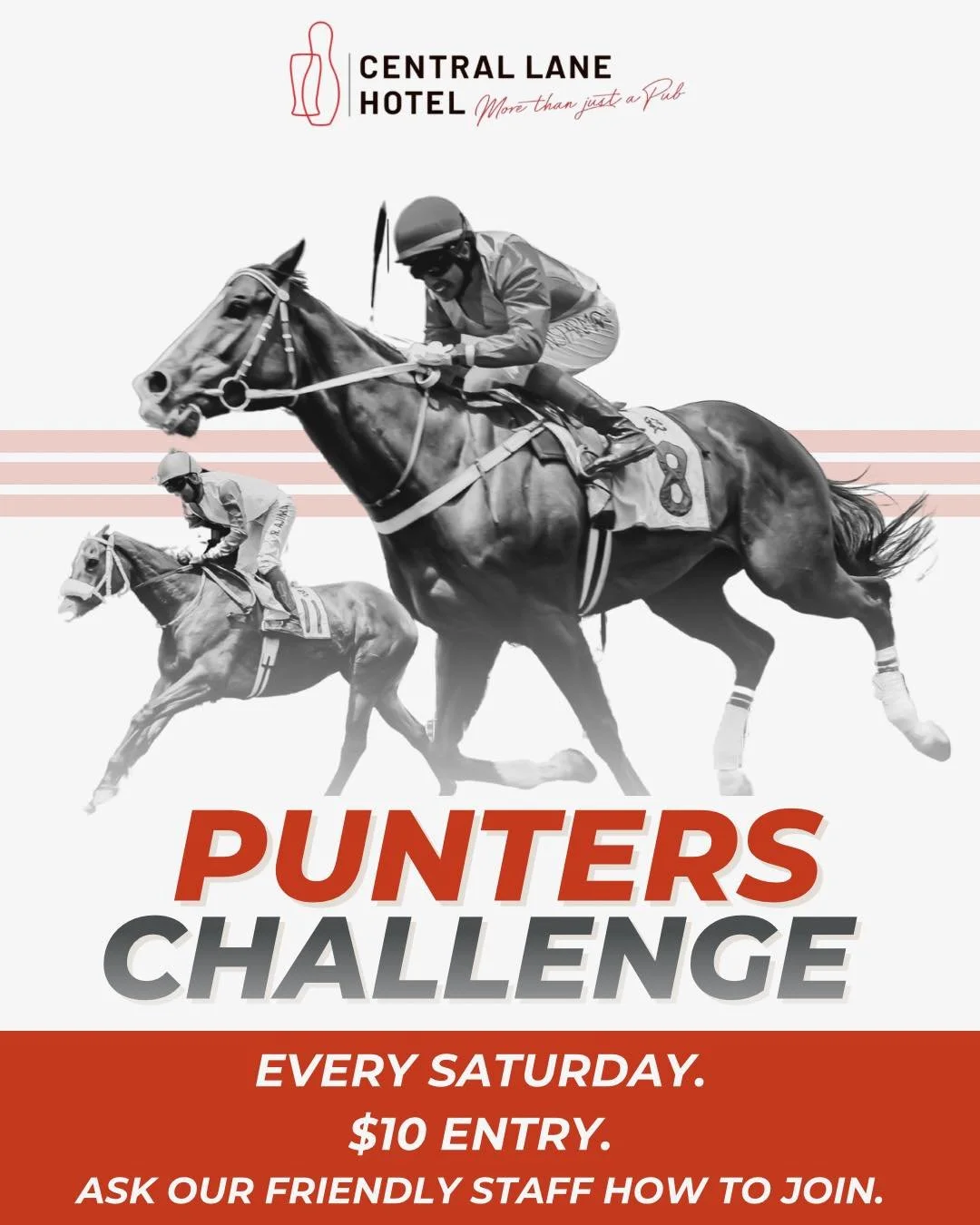 Join us every Saturday afternoon for our Punters Challenge.
$10 entry with winner taking all.
Don&rsquo;t miss out with some friendly rivalry with the locals.

Can't make it on Saturday but want to join?
Head in during the week and grab your ticket t