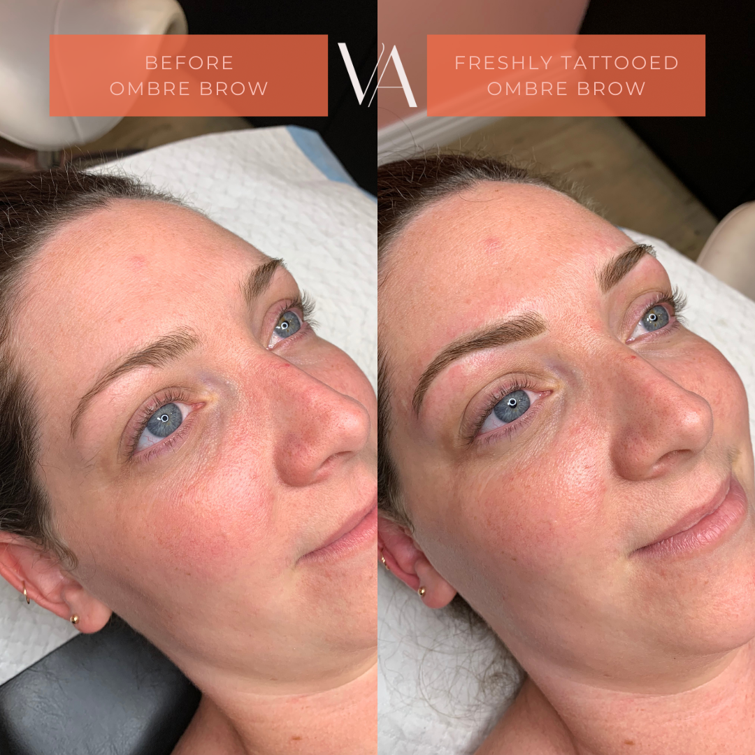 Before and after natural brown ombre brow cosmetic tattoo 