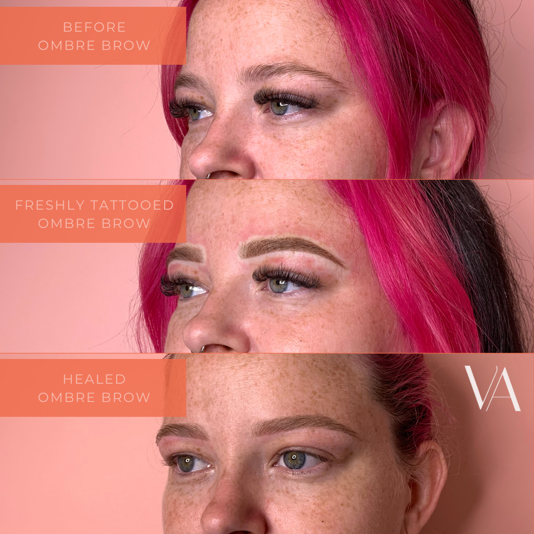 Before and after natural ombre brow cosmetic tattoo 