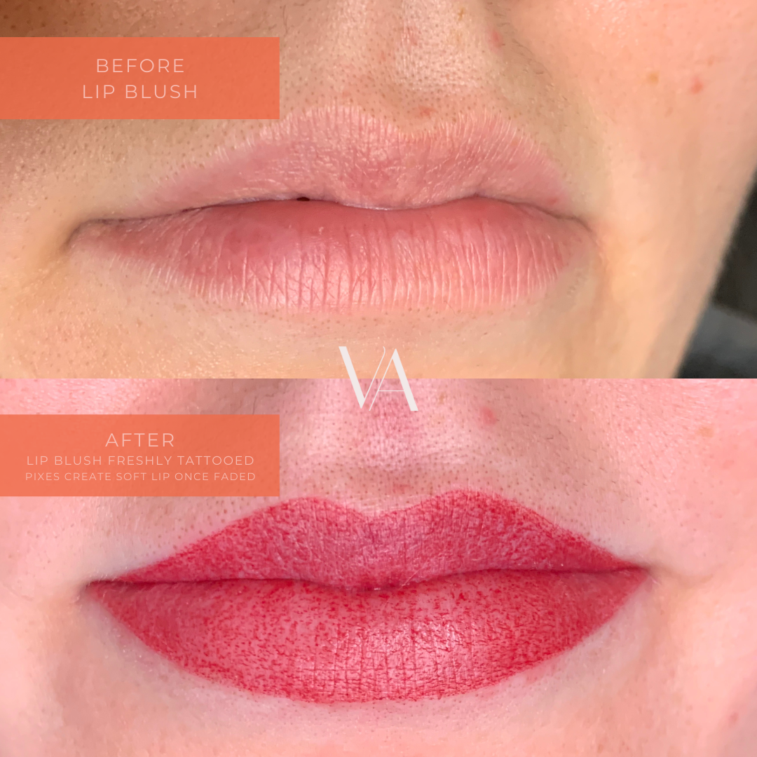 Before and After freshly tattooed lip blush cosmetic tattoo 