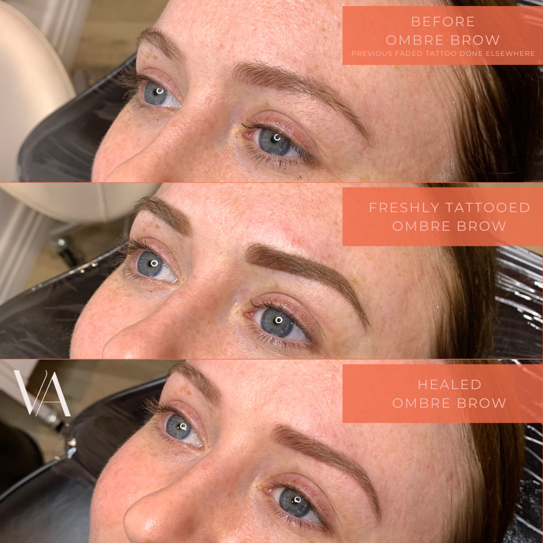 Before and After ombre brow cosmetic tattoo 
