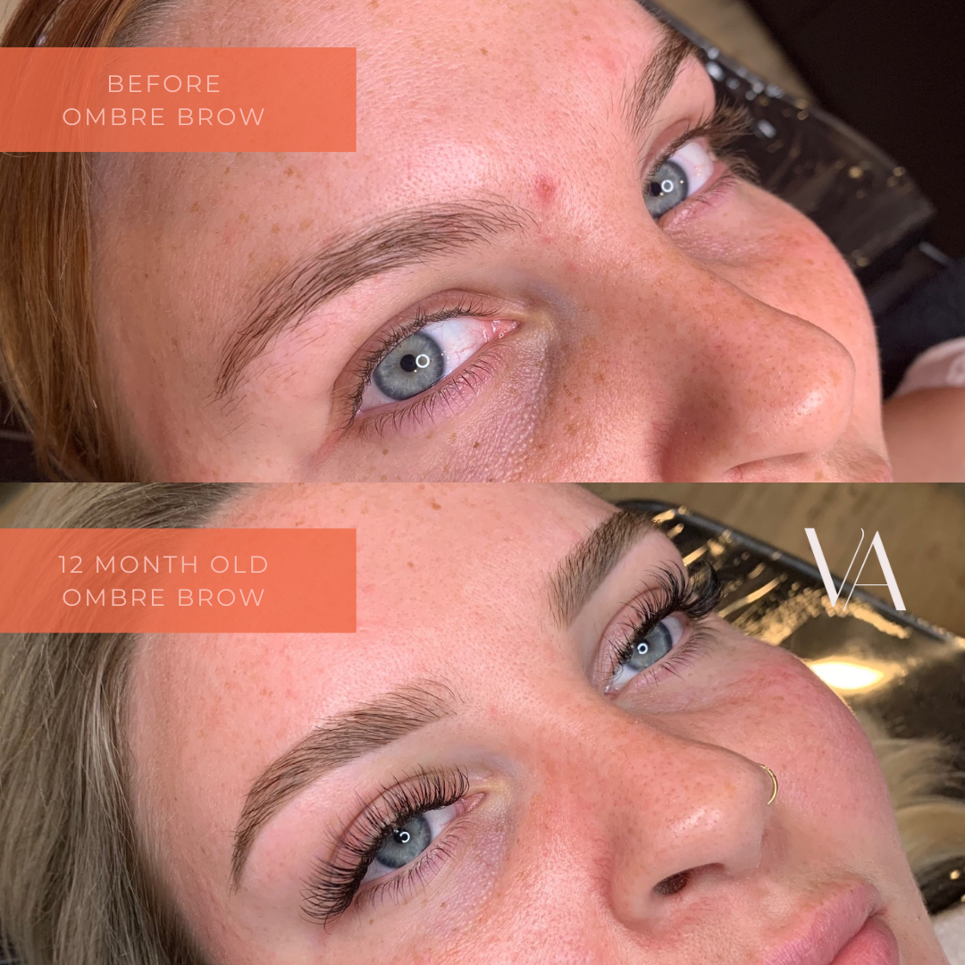 Before and after natural blonde cosmetic tattoo ombre brow