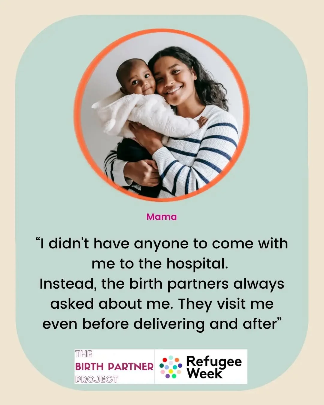 🤱It's #RefugeeWeek2026 and we're platforming the voices of the courageous Mama's that The Birth Partner Project have supported over the years.

🩷 The quotes are real but the photos are stock photos to protect their privacy. 

#RefugeeWeek
#Nationof