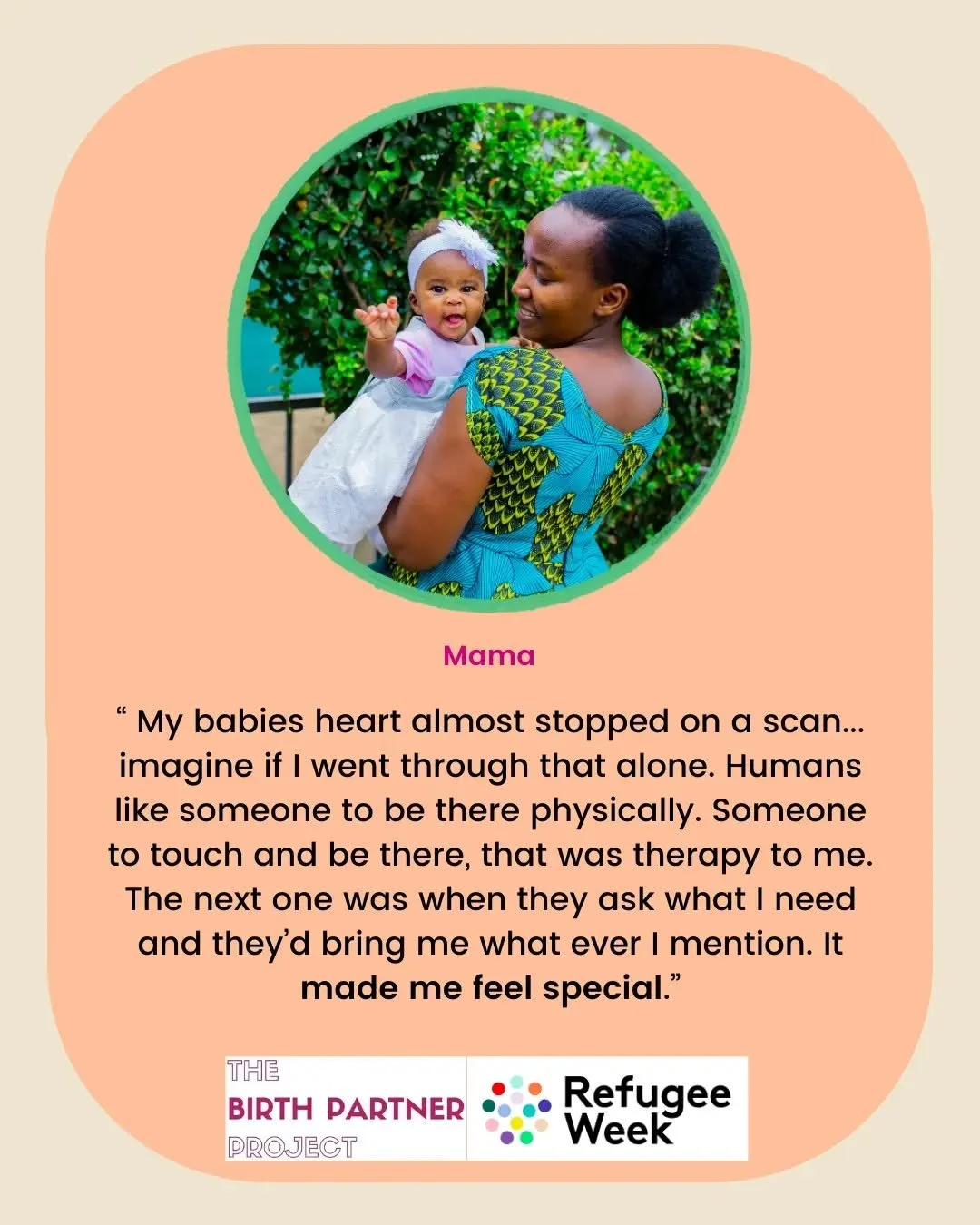🤱It's #RefugeeWeek2026 and we're platforming the voices of the courageous Mama's that The Birth Partner Project have supported over the years.

🩷 The quotes are real but the photos are stock photos to protect their privacy. 

#RefugeeWeek
#Nationof