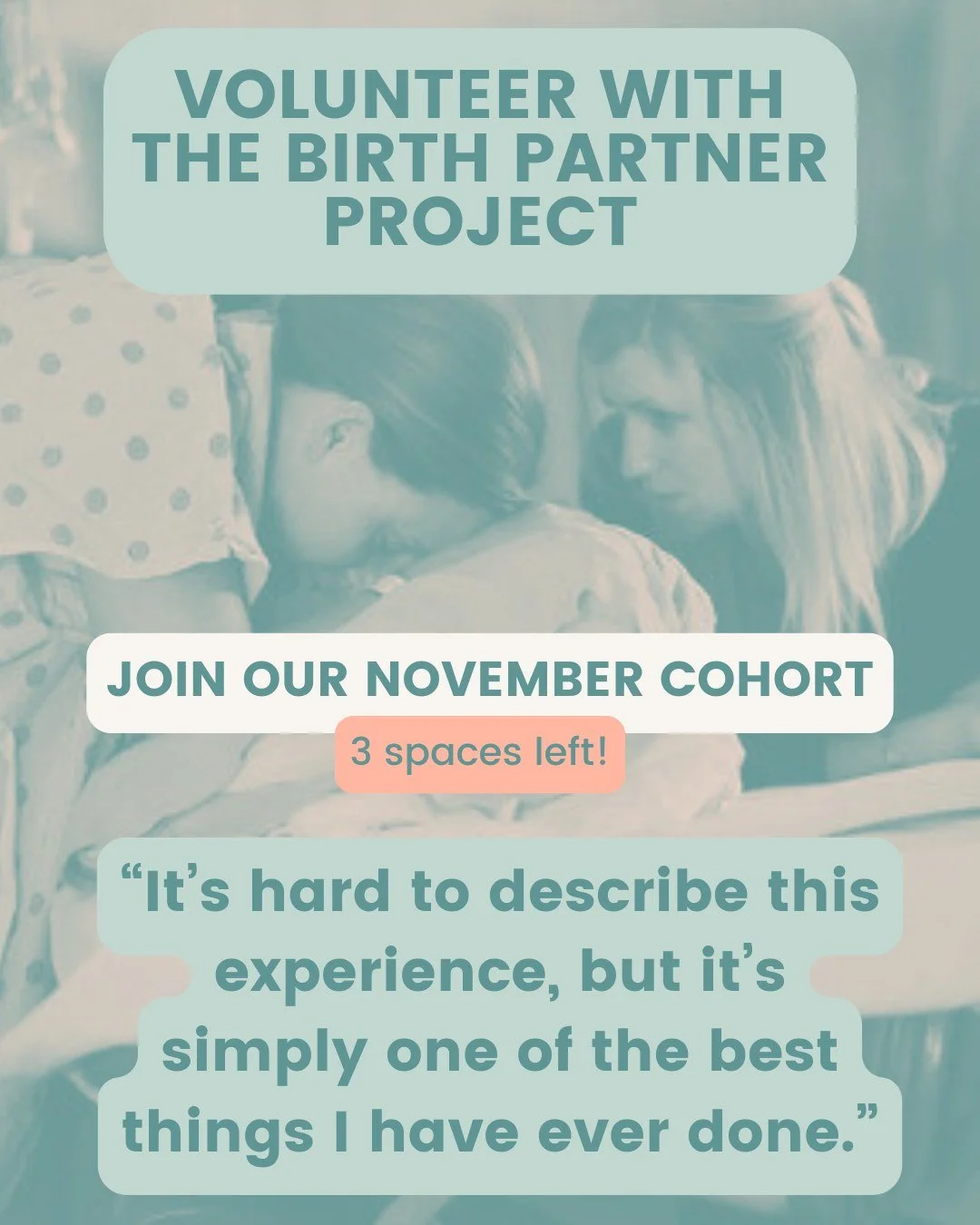 Our November Training is on Friday 13th and 27th November - if you can attend these, now is a great time to apply to start volunteering with us by the new year!

Our volunteers are central to what we do! 
💛 Our Birth Partner Volunteers provide Birth
