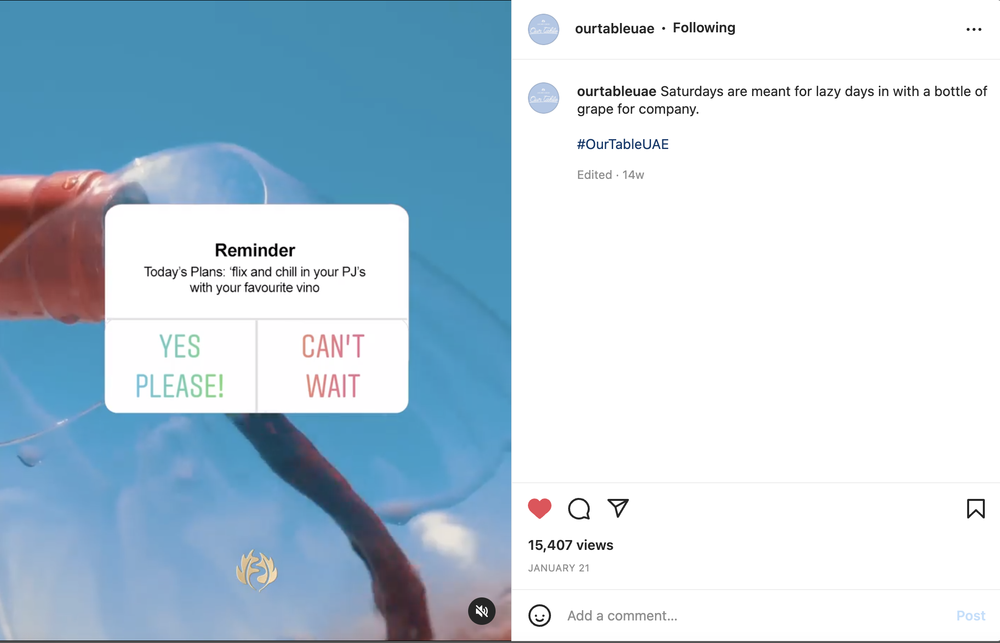 Engagement Post for Jacob's Creek UAE