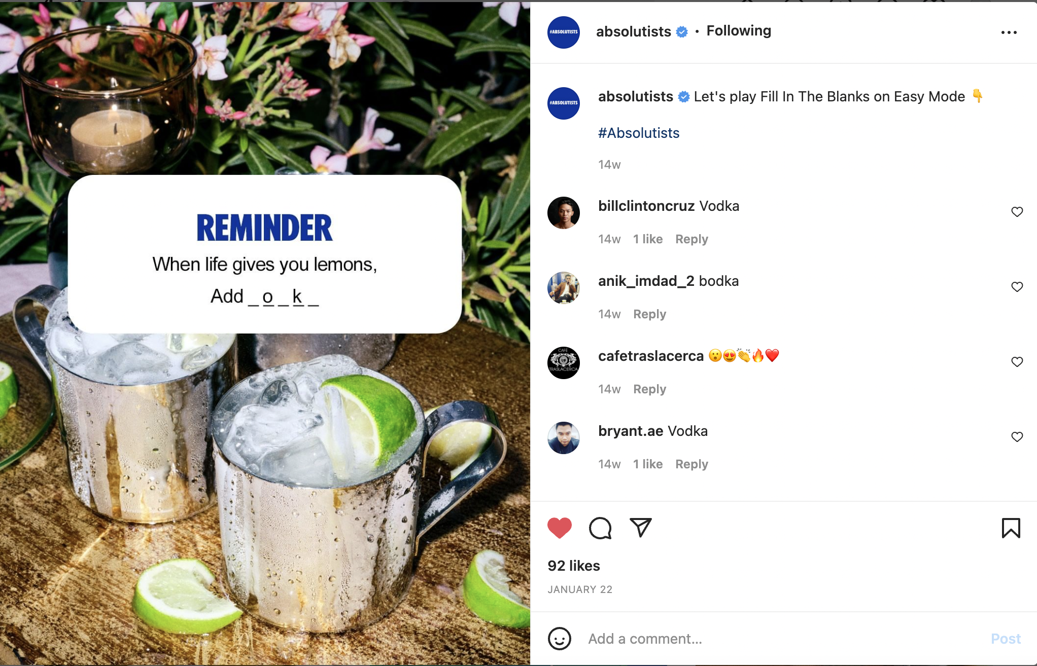 Engagement Post for Absolut Vodka Gulf