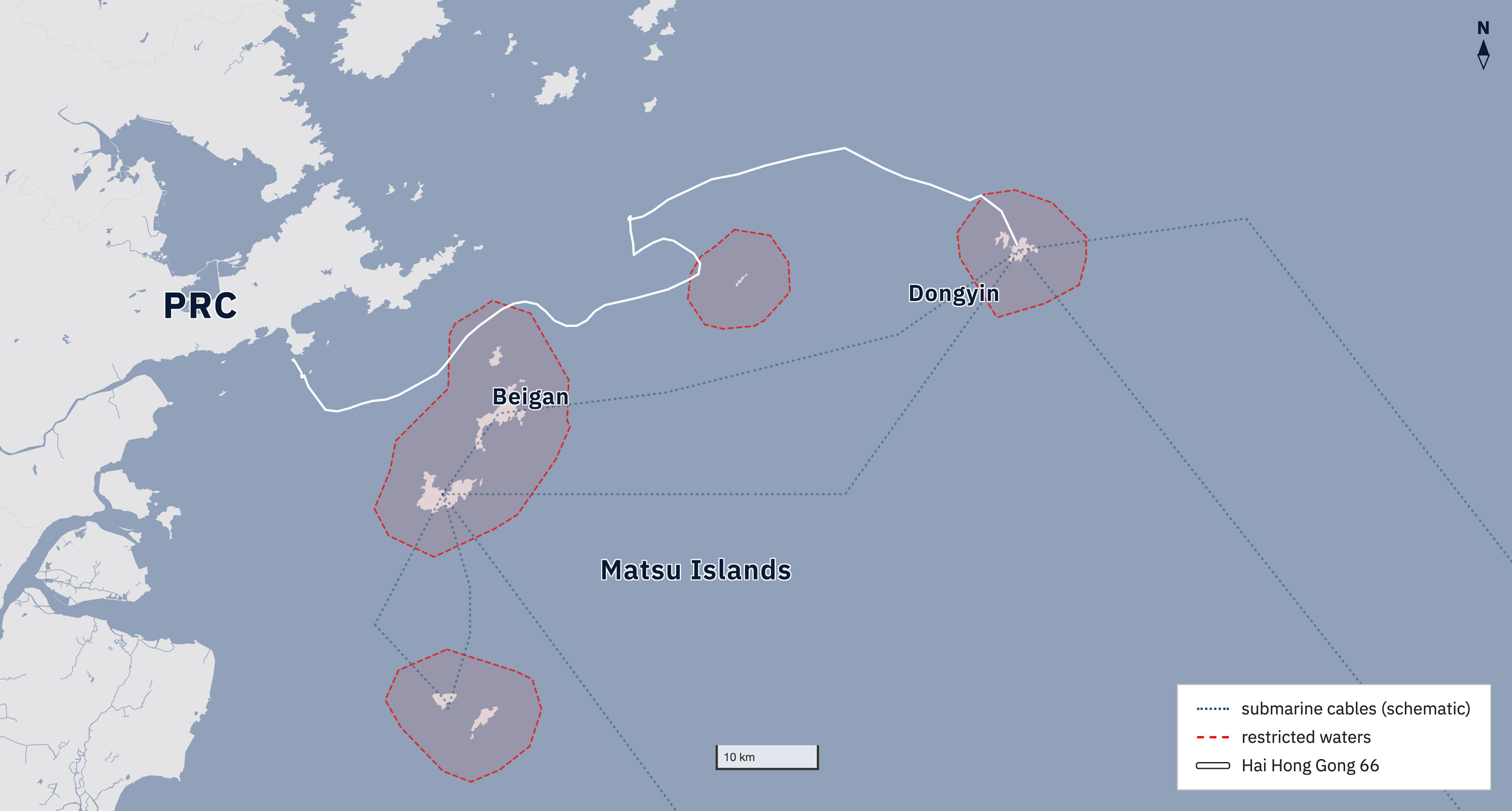 The meandering path of Hai Hong Gong 66, the dredger that damaged the Dongyin-Beigan Submarine Cable Segment