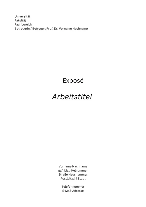 Wie Schreibe Ich Ein Expose Exposé für die Dissertation schreiben: Form, Inhalt, Gliederung — Dr
