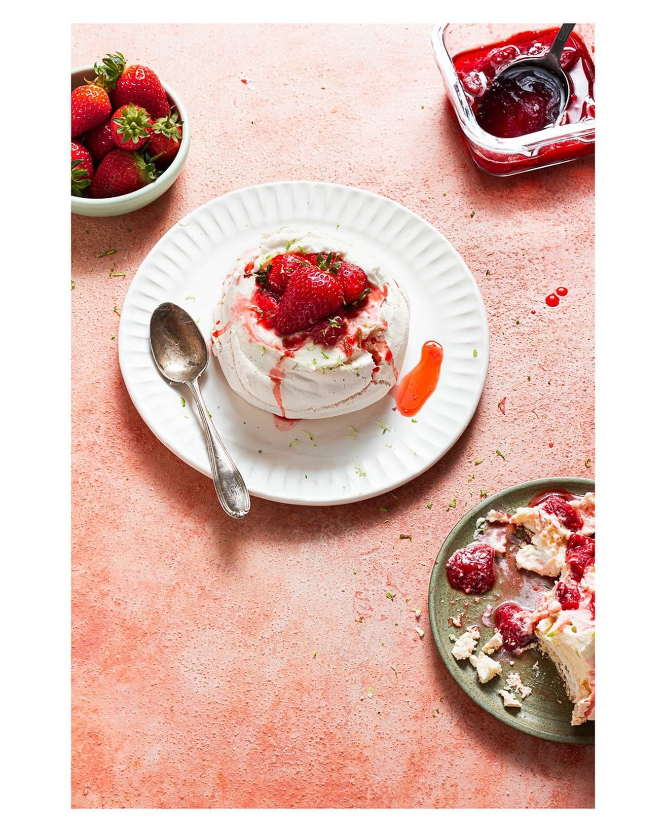 meringue in 3 parts ⁠
⁠
1/ strawbs + cream + lime⁠
2/ berries + marscapone⁠
3/ mango + passionfruit⁠
⁠
wanted to play around w colour + food styling + angles i&rsquo;d never tried before with this lil series
⁠
realized in eating all of these afterwar