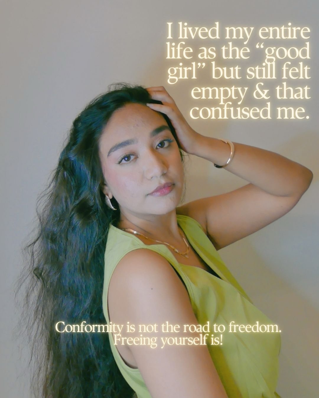I share this because I know while I tell my story, your story is also being told. The part where you felt you had to abide by good girl conditioning instead of being your most authentic self!

Today, I have both inner strength &amp; softness
To authe