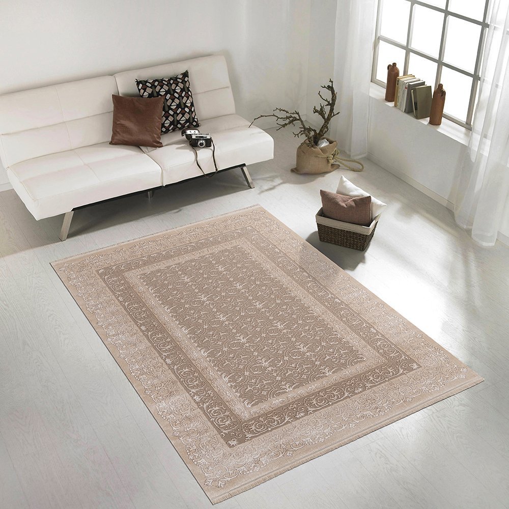 Astana Floral Border Beige Rug - Carpets Direct