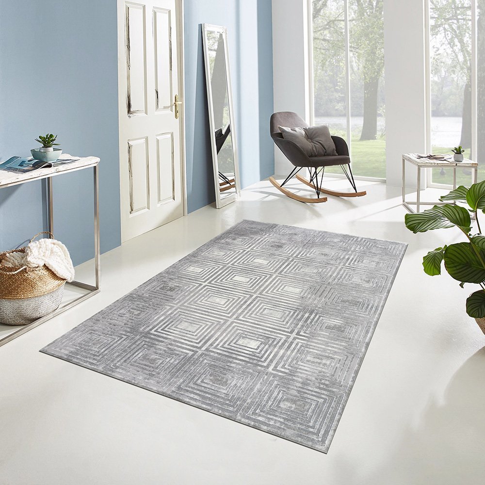 Astana Grey Geometric living room Rug - Carpets Direct