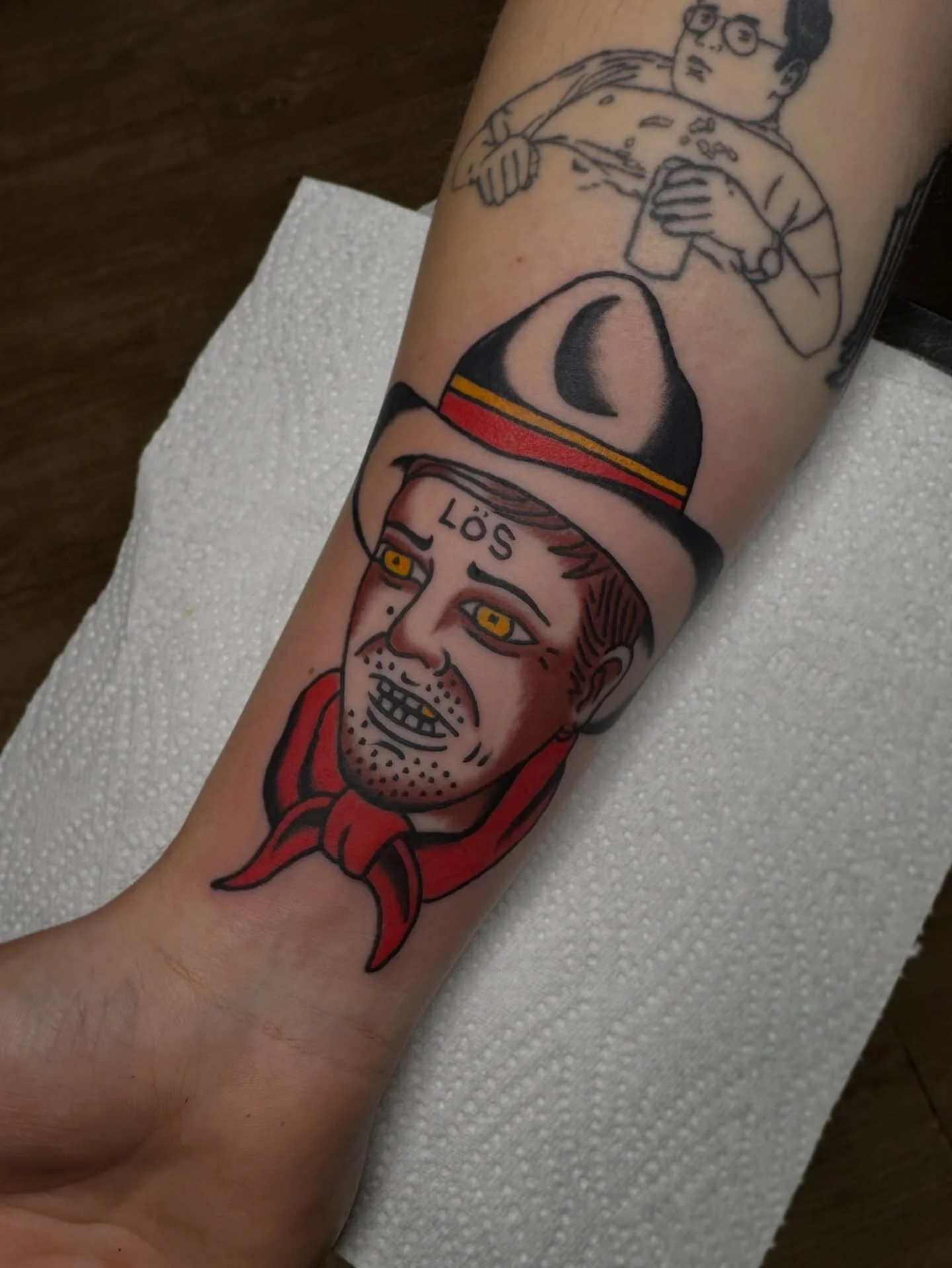 A few @viagraboys tats from my flash, nice one dudes! 
Loads of fun! Made @thebarrackstattoostudio 
.
.
.
#traditionaltattoo #viagraboys #viagraboystattoo #tradtattoos #stokeontrent