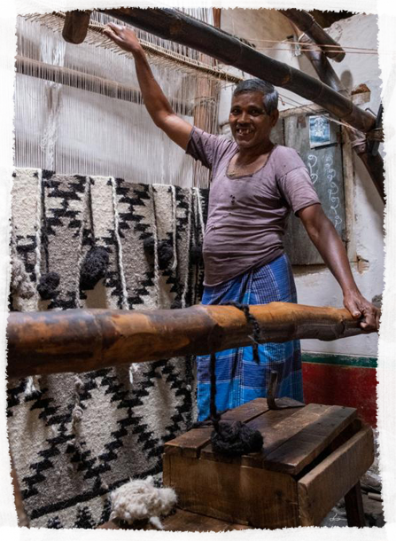 The reed made of Mojari grass is one such example. The reed is supple - it pulsates with the flow of the yarn; it wavers and wobbles; balances the twin needs of not keeping the yarn unbroken and forming a stable surface of threads. Yet another instan