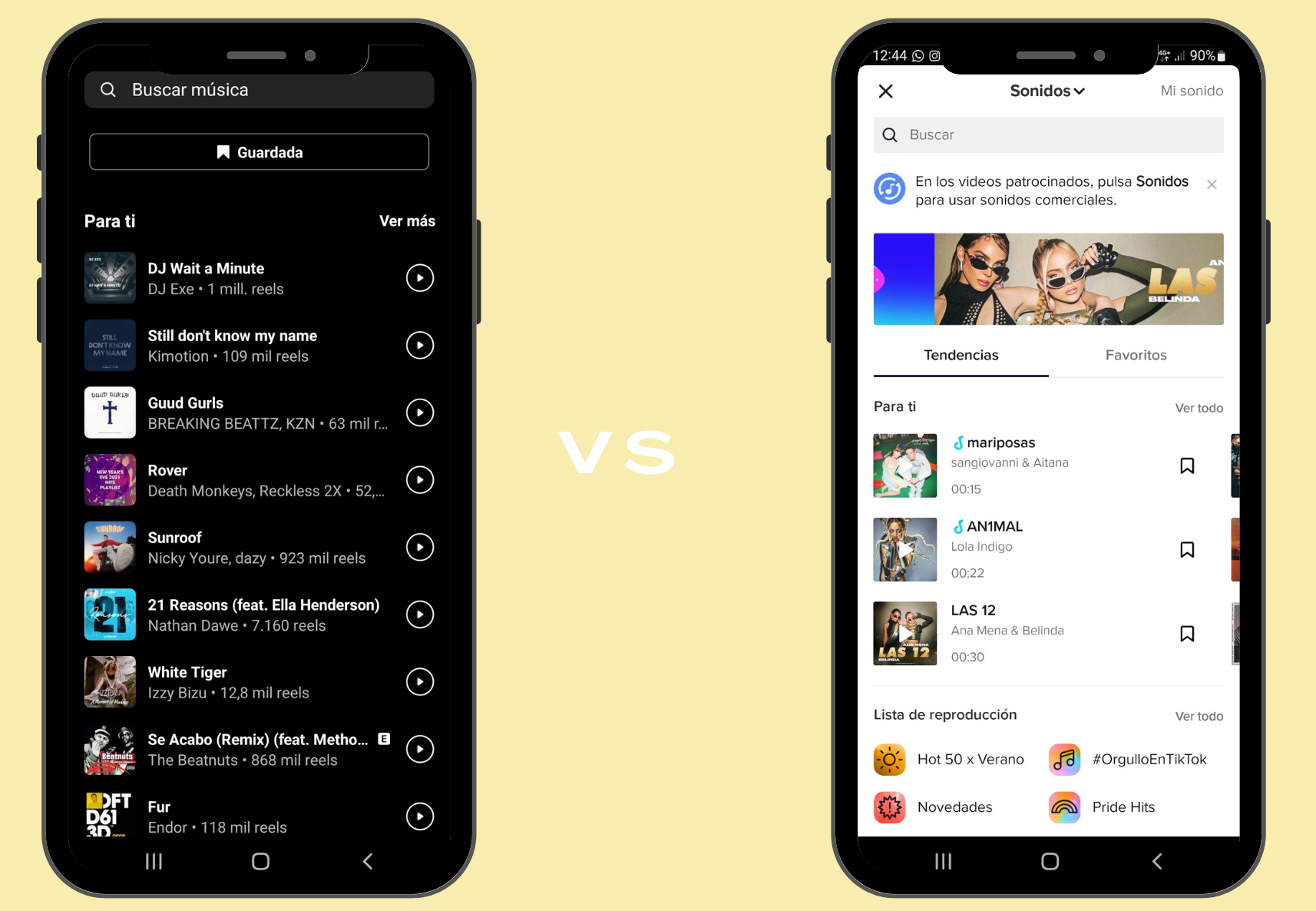 Galería de Música Instagram vs TikTok