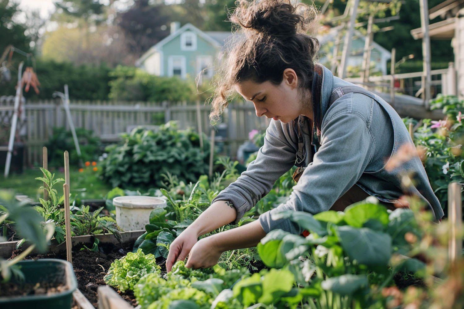 gardening suburban backyard morning light
