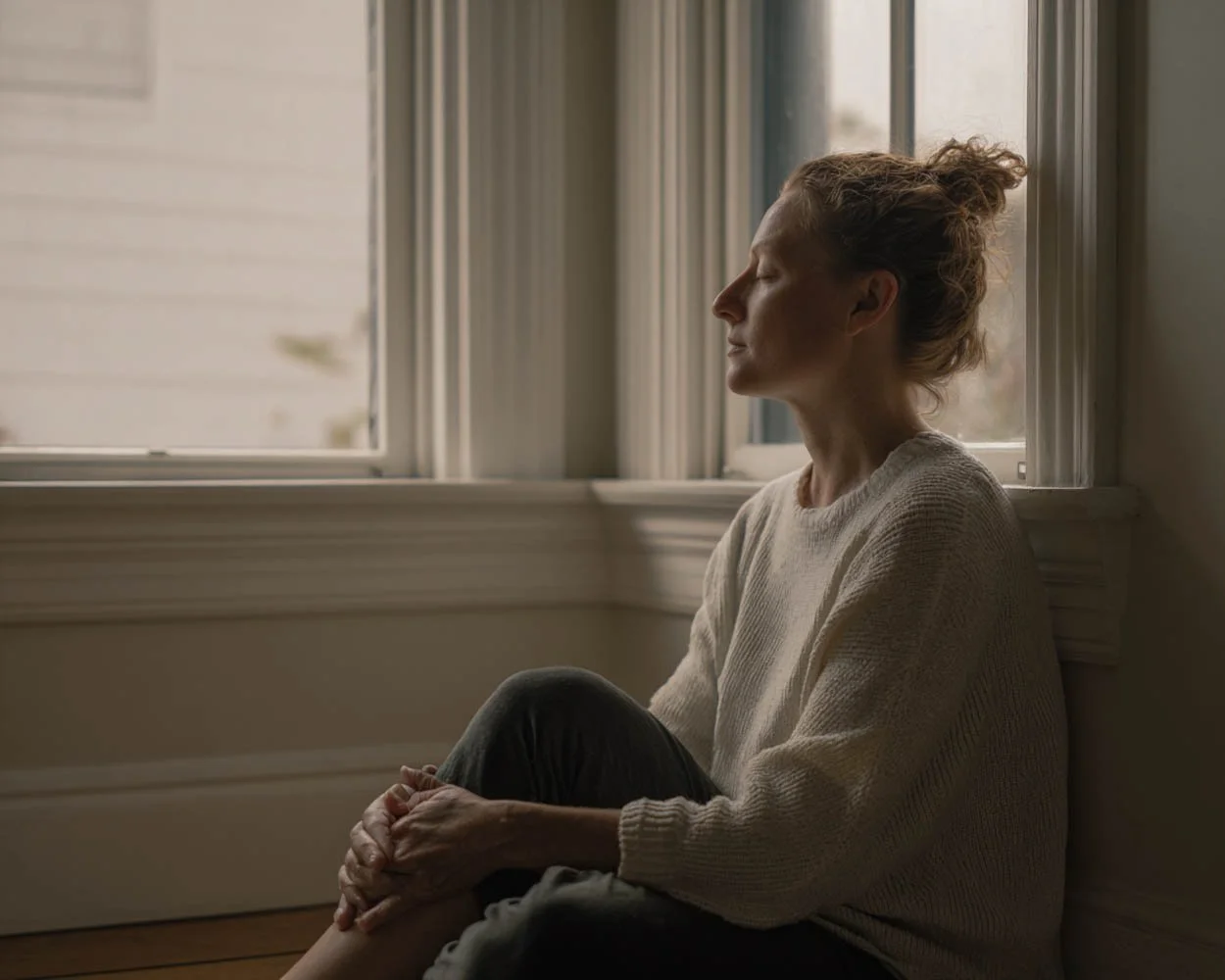 Client practicing breathing techniques used in anxiety therapy