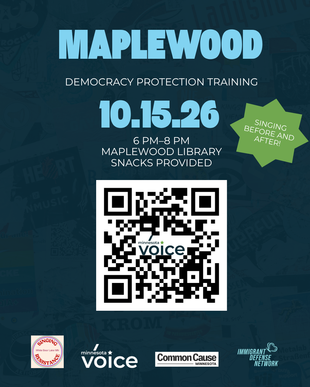 Thursday, October 15th - MAPLEWOOD - Democracy Protection Training (with Singing Resistance of White Bear Lake)