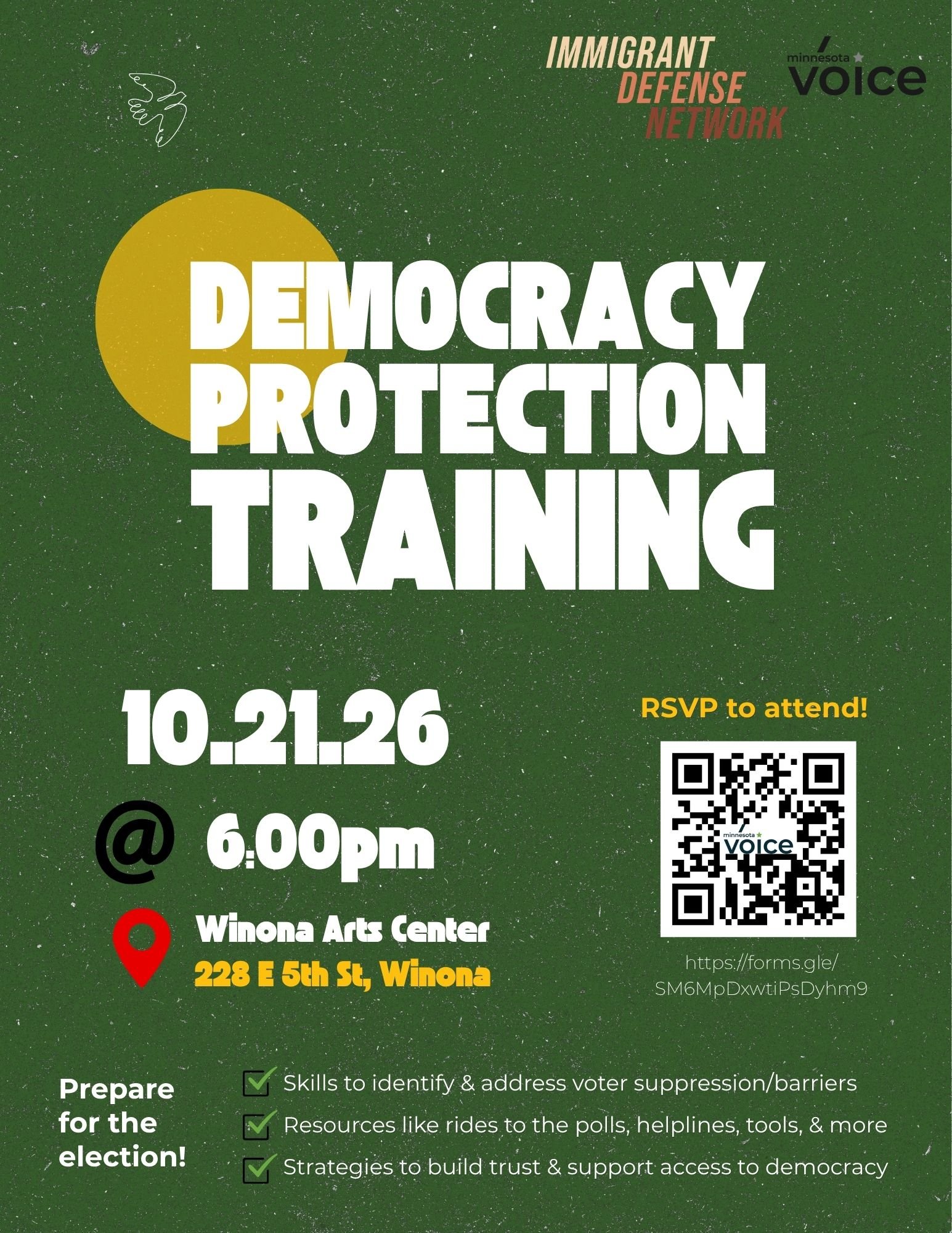 Wednesday, October 21st - WINONA - Democracy Protection Training
