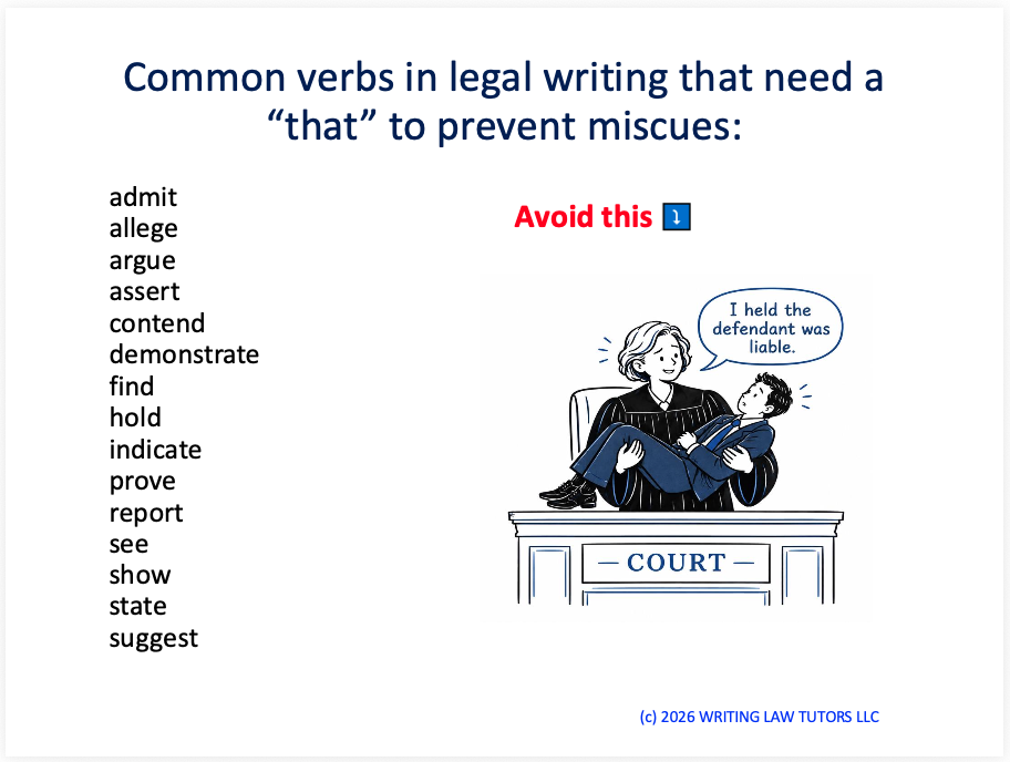 common verbs in legal writing that needd a "that"
