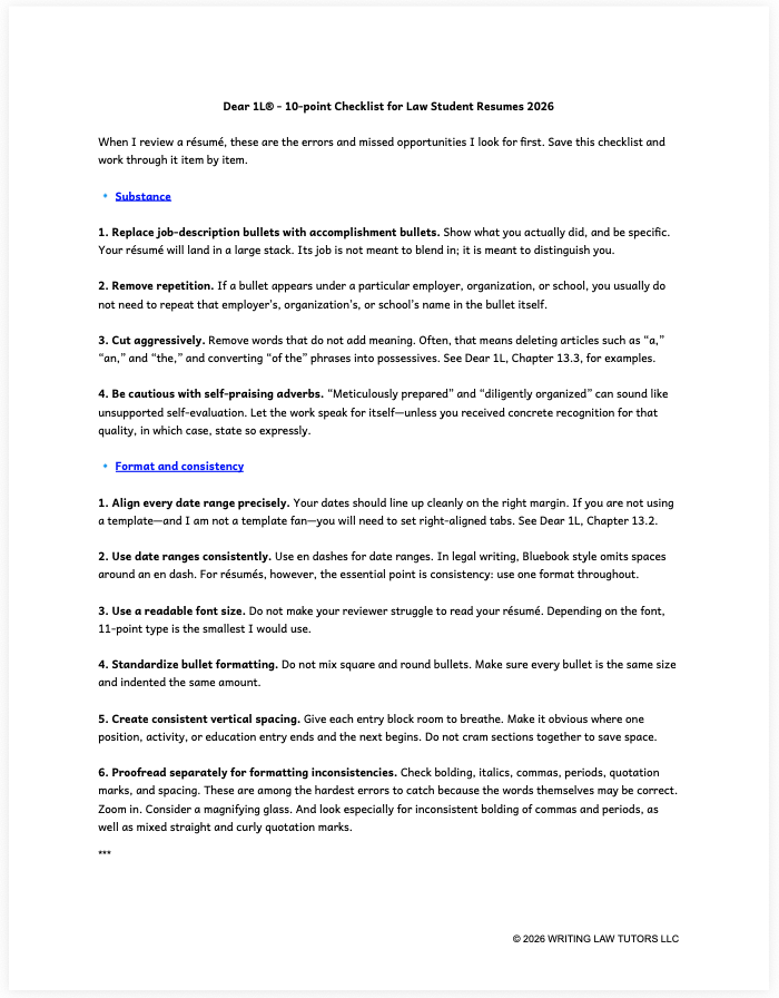 10-point checklist for law student resumes