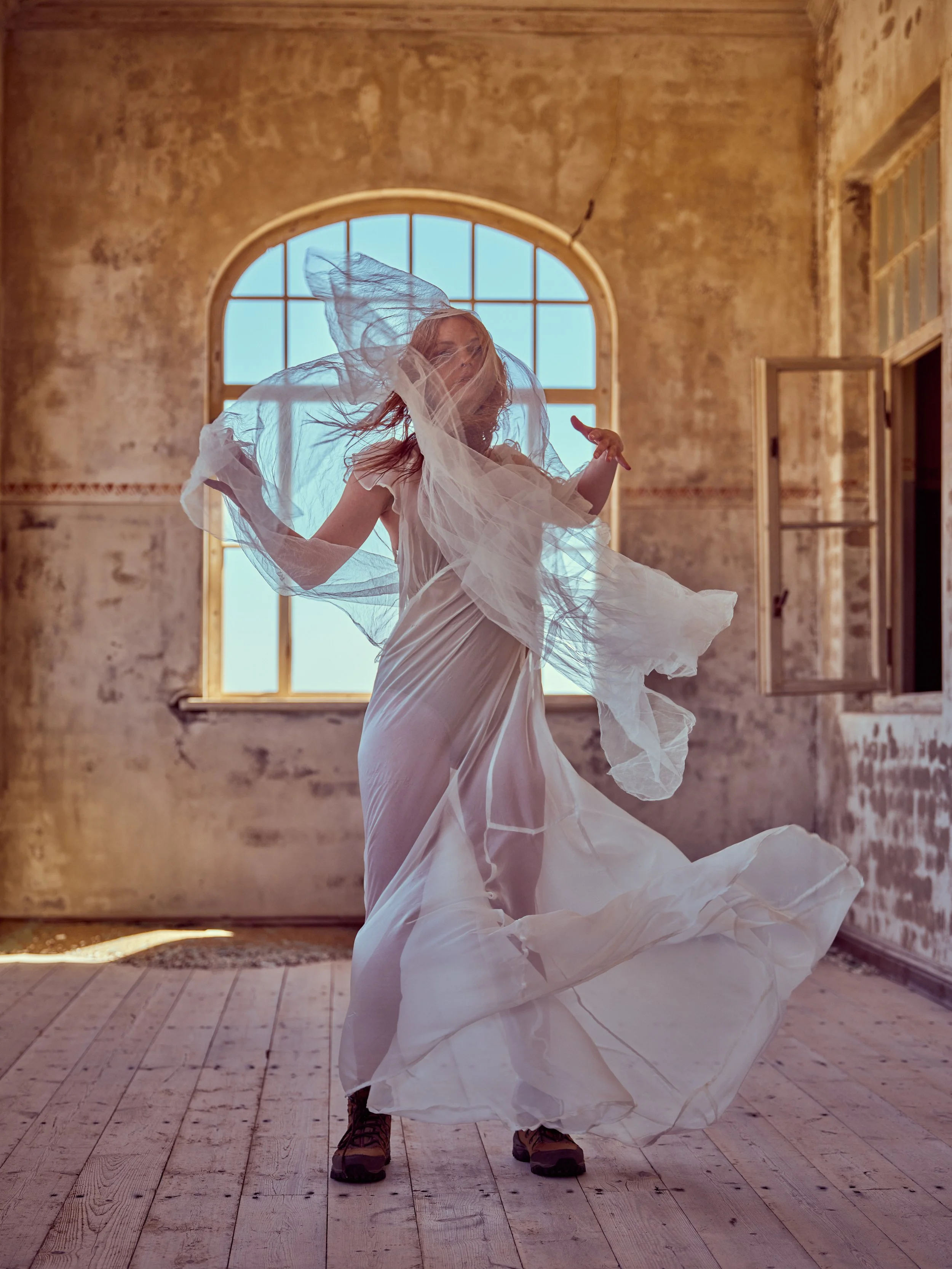 Atmospheric fashion shoot in Kolmaskop Namibia
